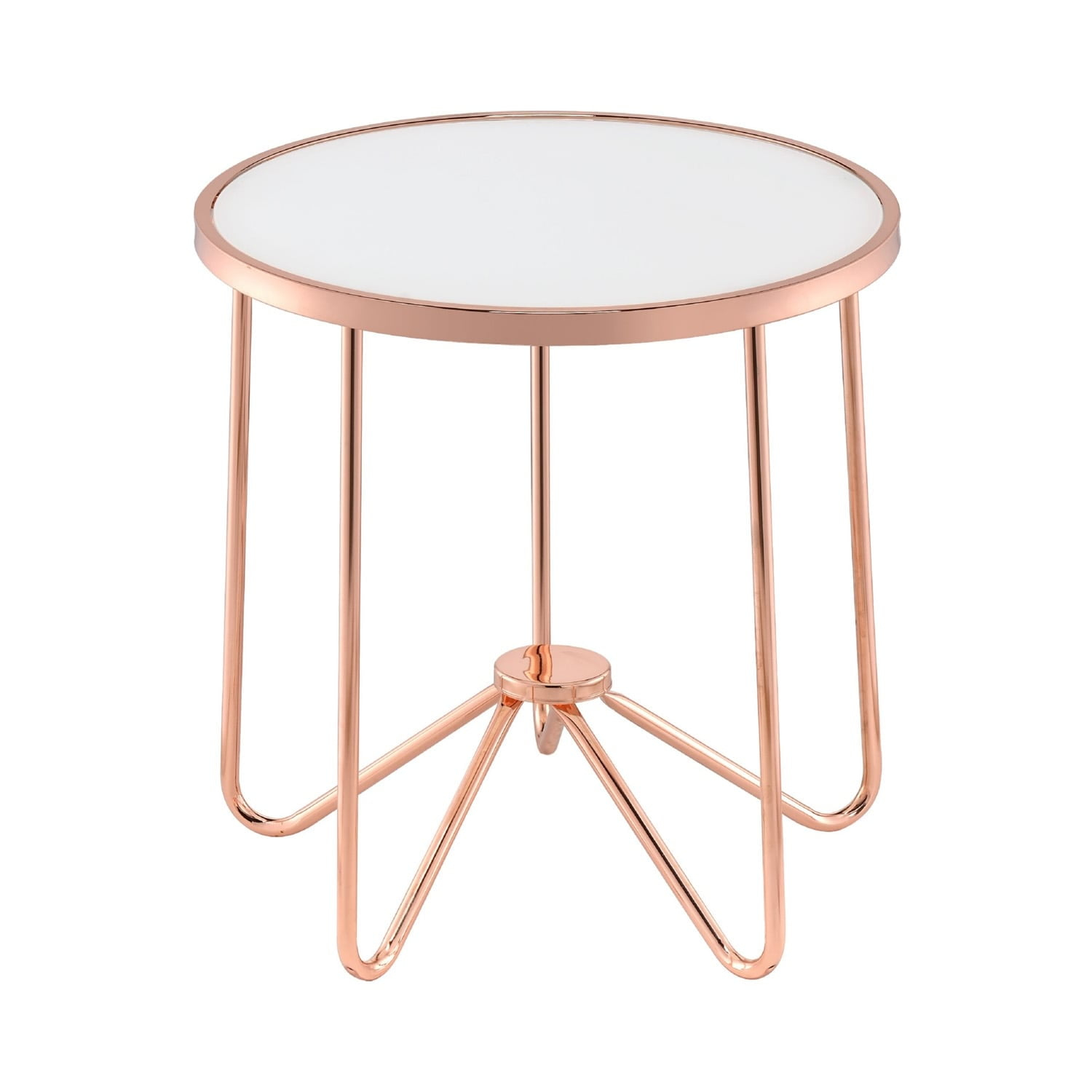 22" Rose Gold And Clear Glass Round End Table