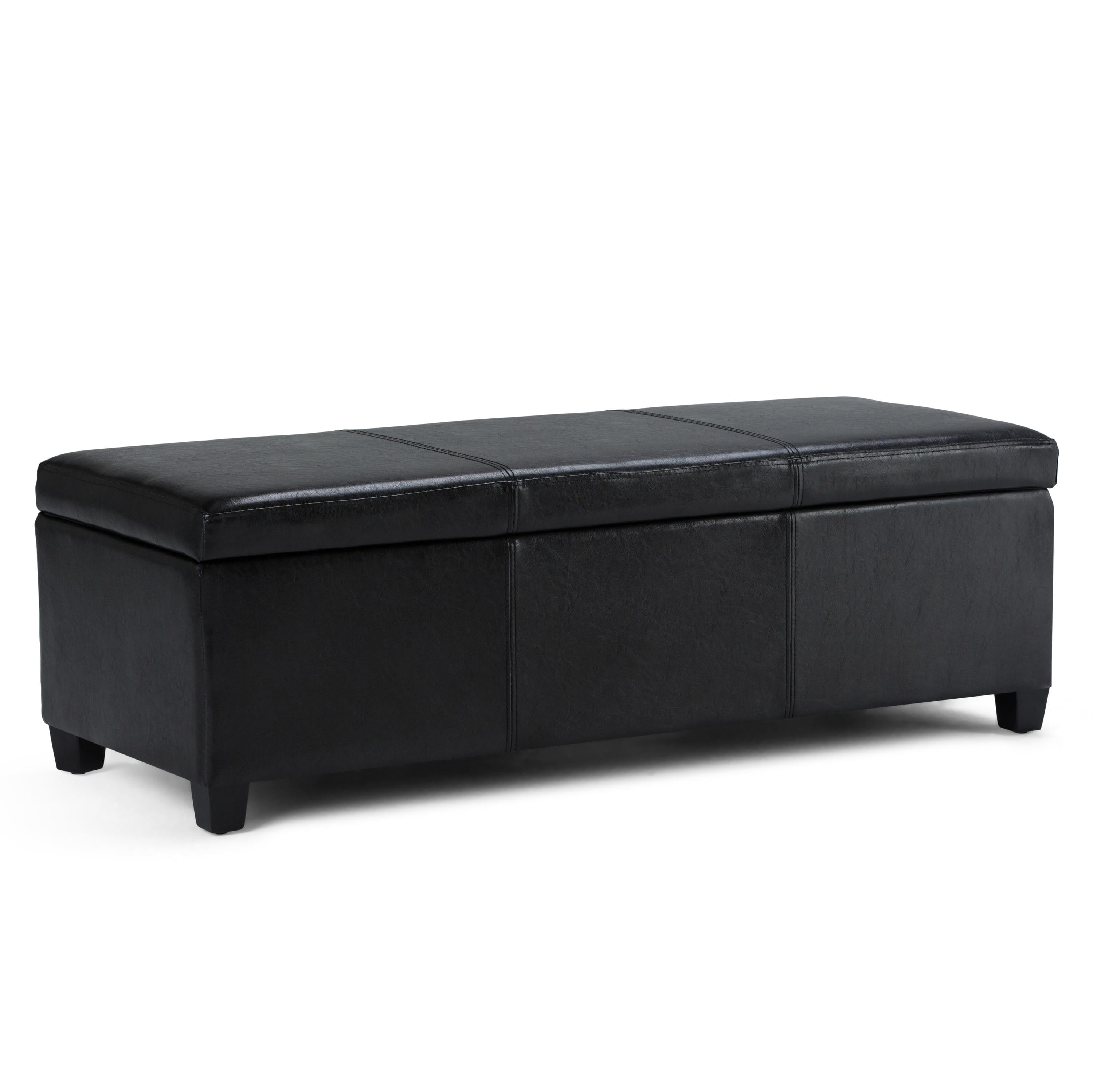 Simpli Home Avalon Storage Ottoman Bench In Midnight Black Vegan Faux Leather