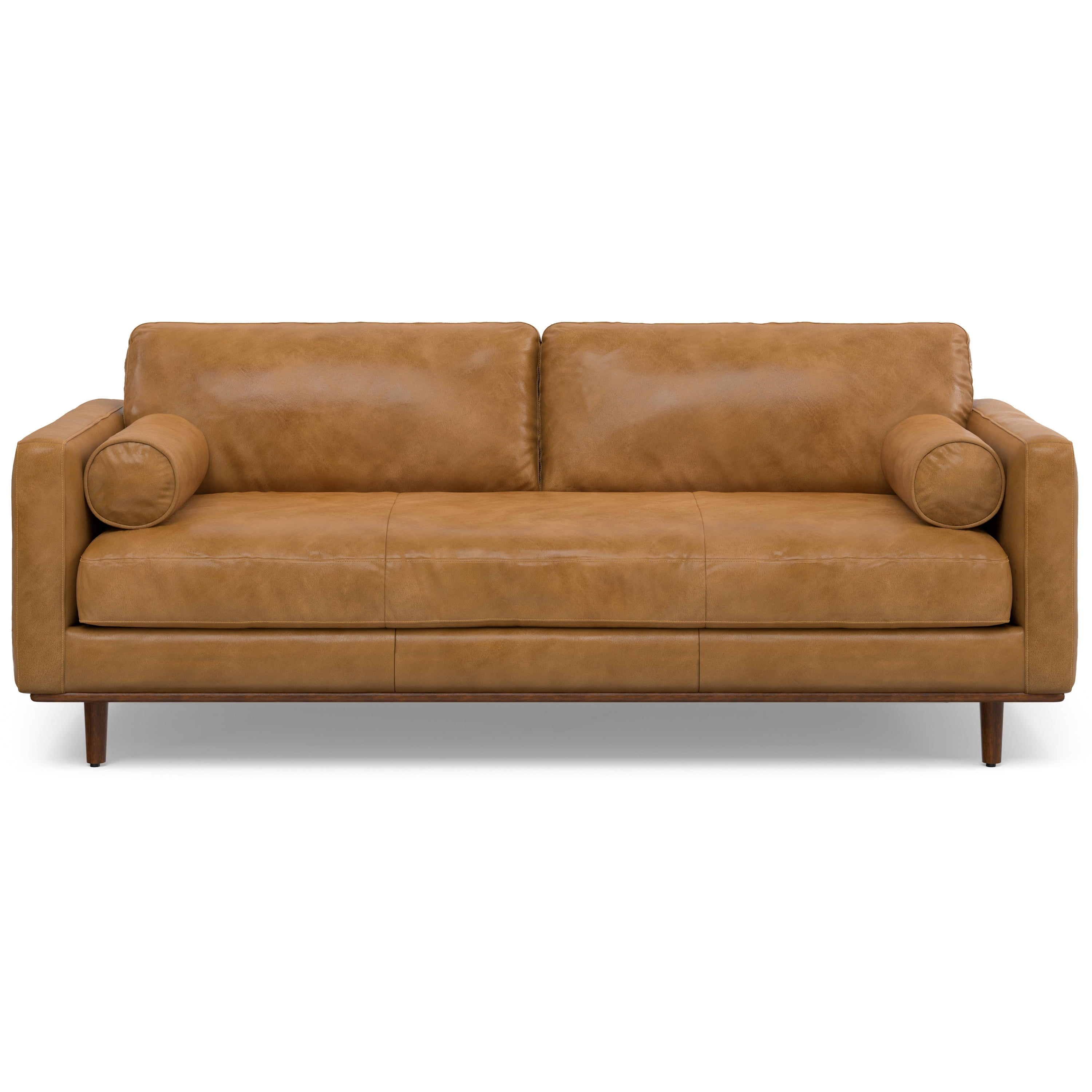 Simpli Home Morrison Genuine Leather Sofa, Mid-Century Modern Couch for Living Room, Handcrafted with Removable Cushions