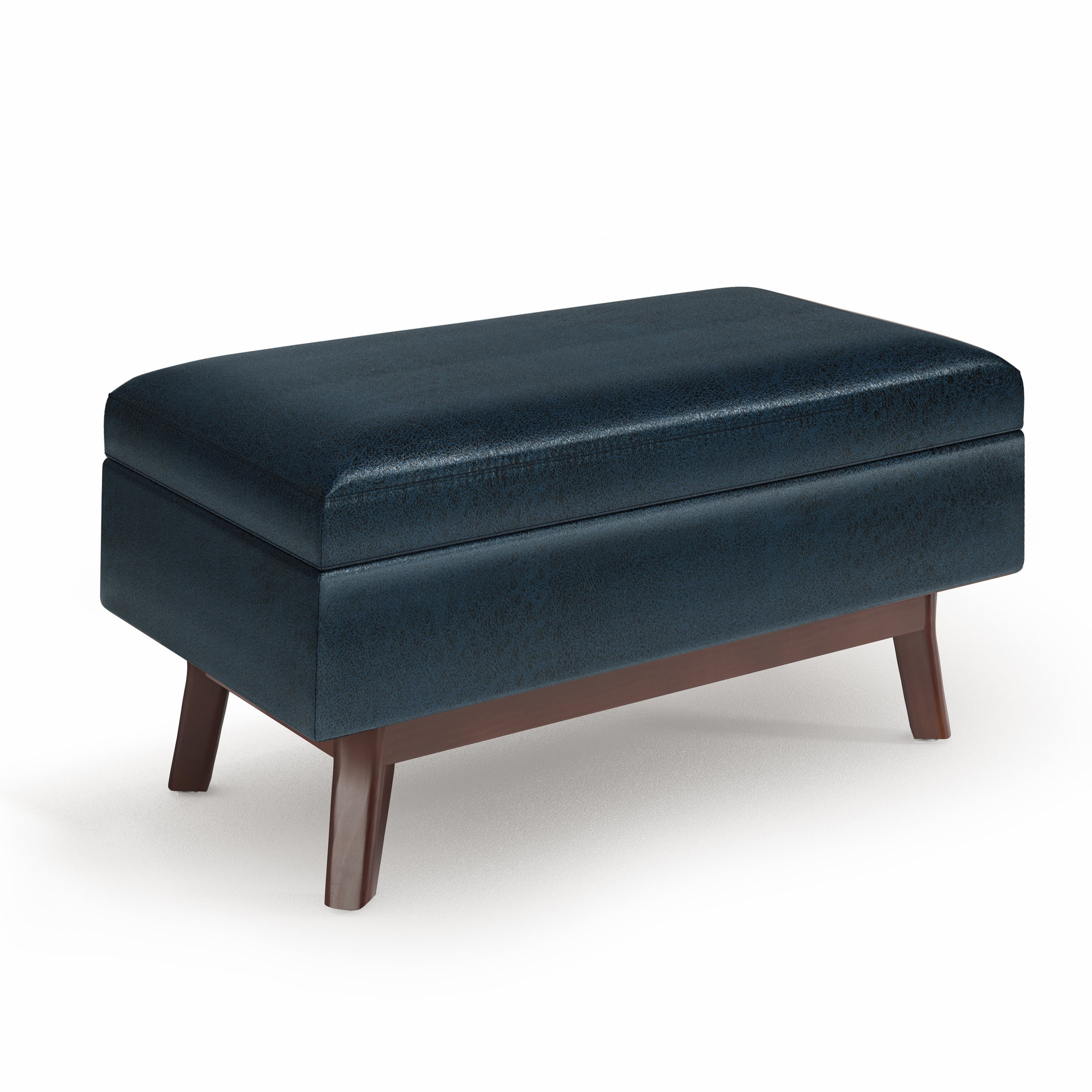 Simpli Home Owen 36" Wd. Small Rectangular Storage Ottoman in Distressed Dark Blue