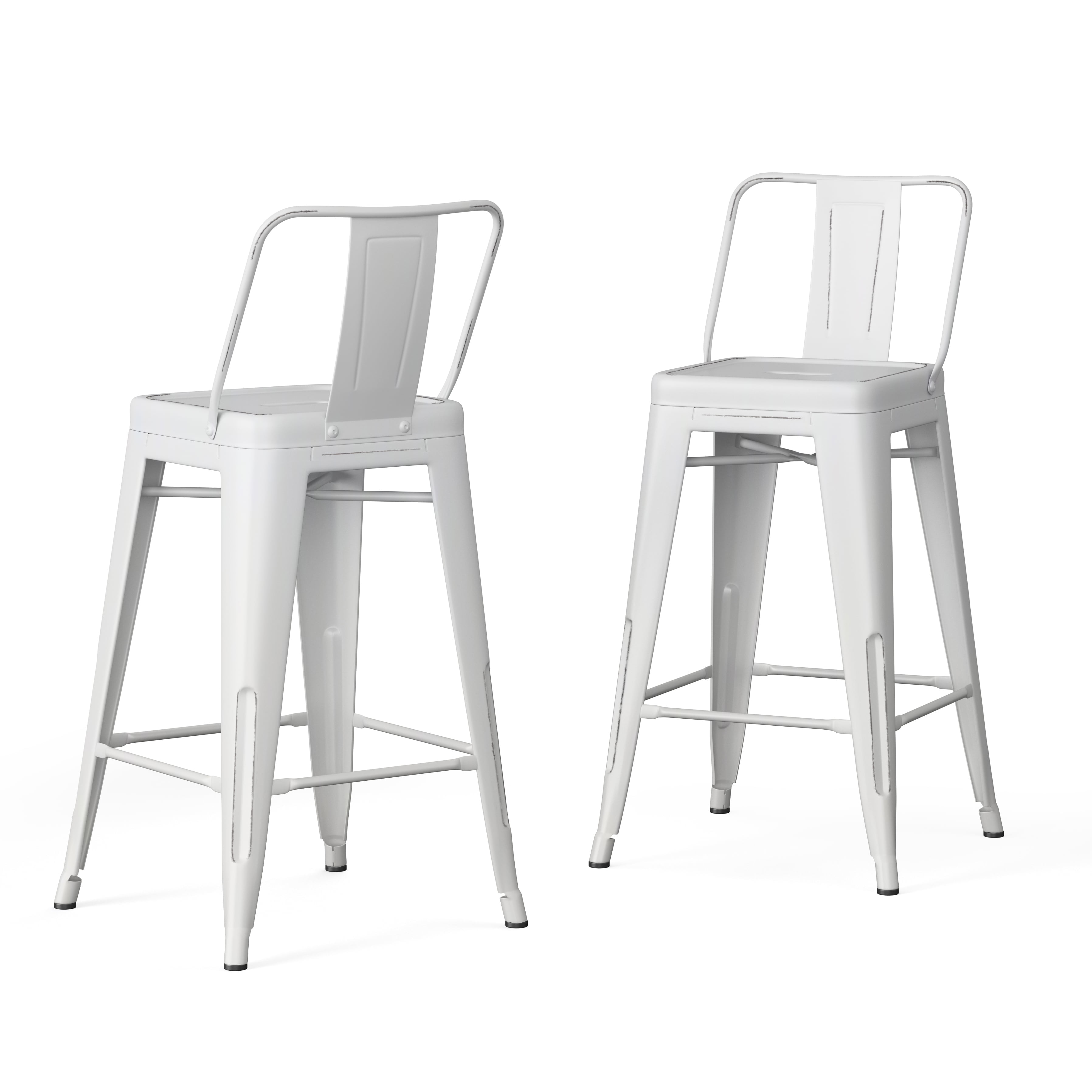 Simpli Home Rayne Industrial Metal 24 inch Counter Height Stool (Set of 2) in Distressed White
