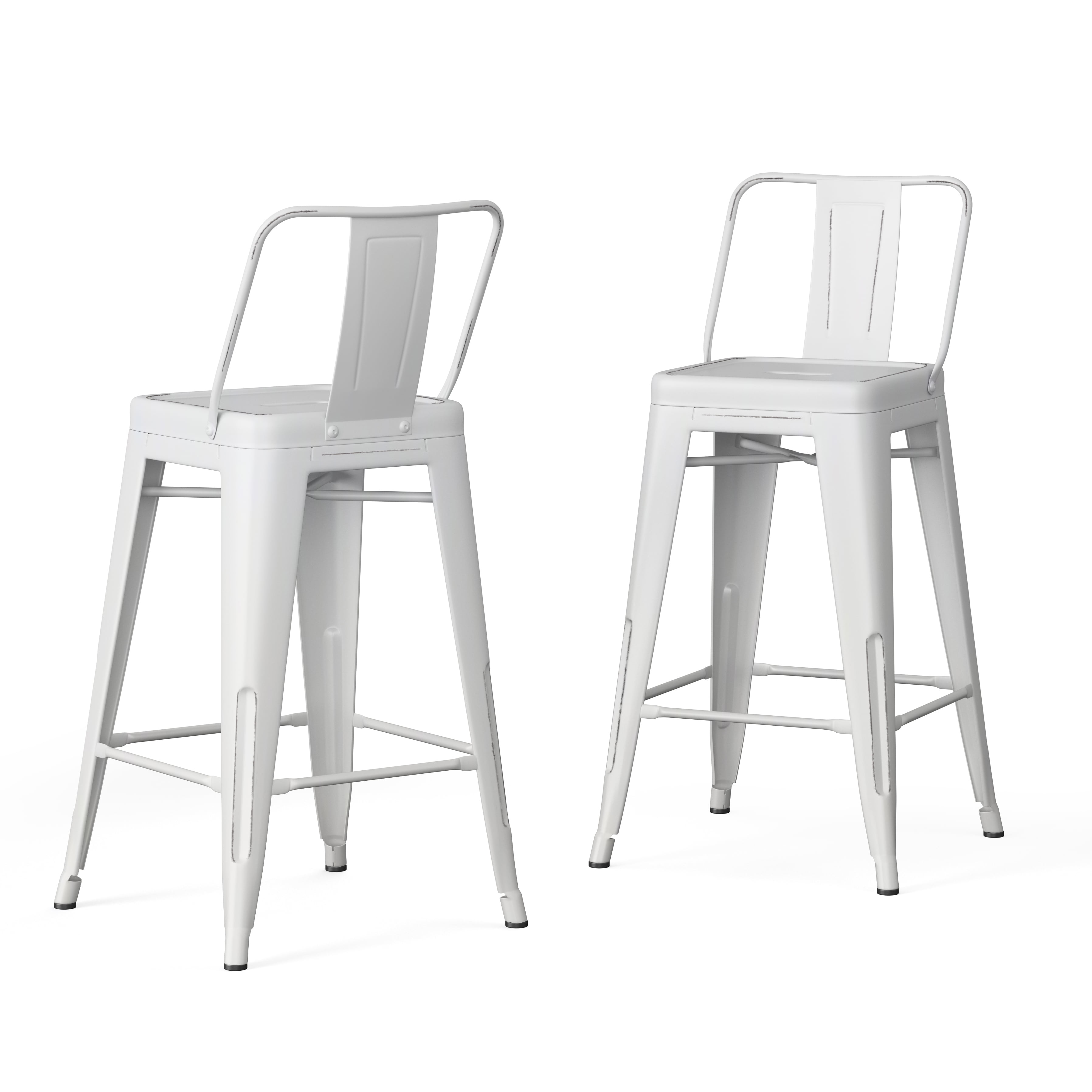 Simpli Home Rayne Industrial Metal 24 inch Counter Height Stool (Set of 2) in Distressed White