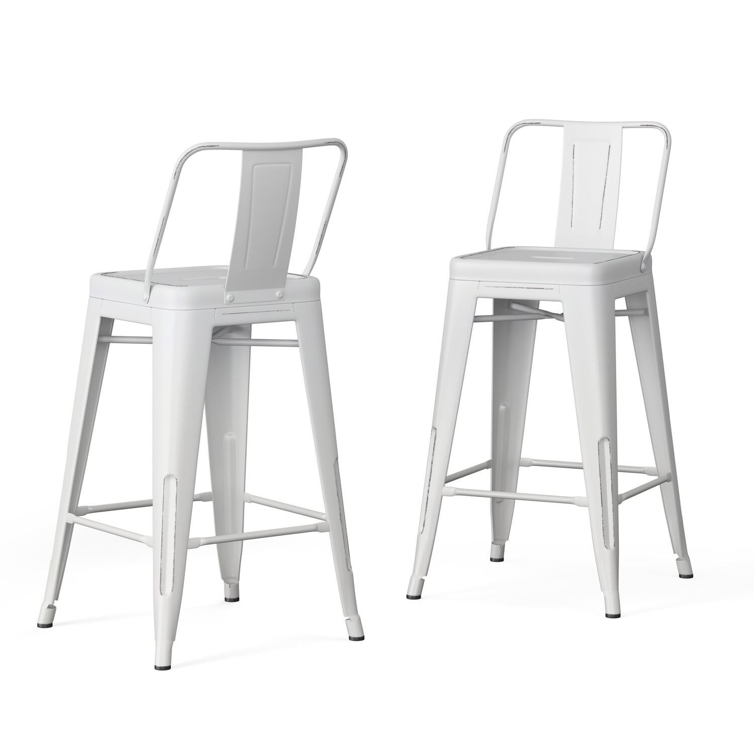 Simpli Home Rayne Industrial Metal 24 inch Counter Height Stool (Set of 2) in Distressed White