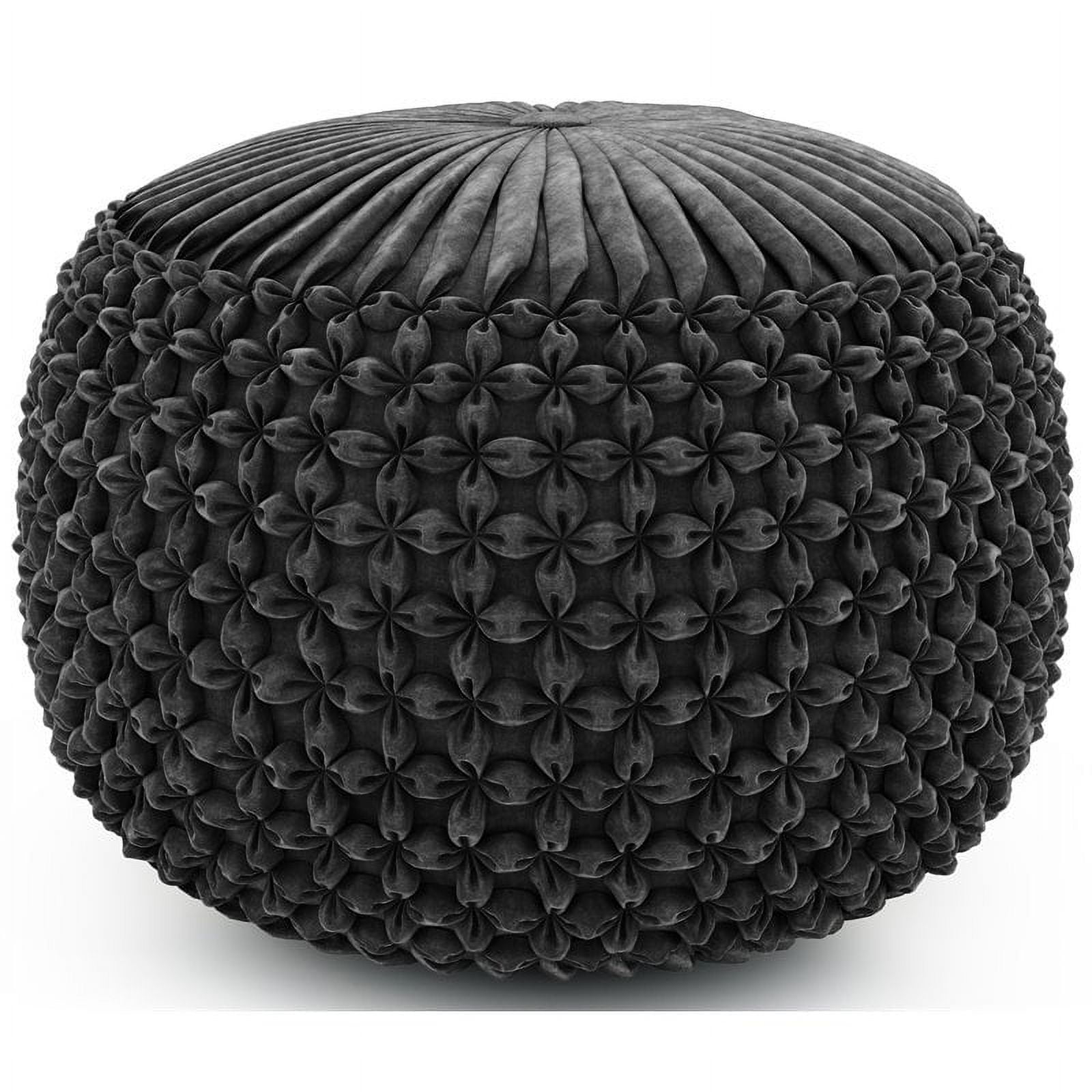 Renee Slate Grey Velvet Round Tufted Pouf