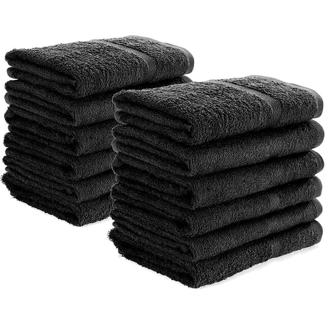 Simpli-Magic Hand Towels, Multipurpose Cotton Towels for Bathroom Use & More, 16" x 27", Black