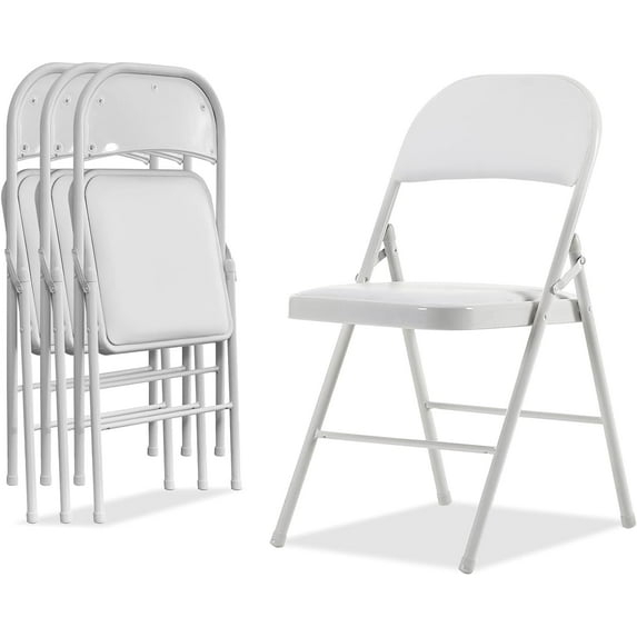 Simpli Magic Padded Folding Chairs White Metal Folding Chairs with Padded Cushion and Back, 4 Pack