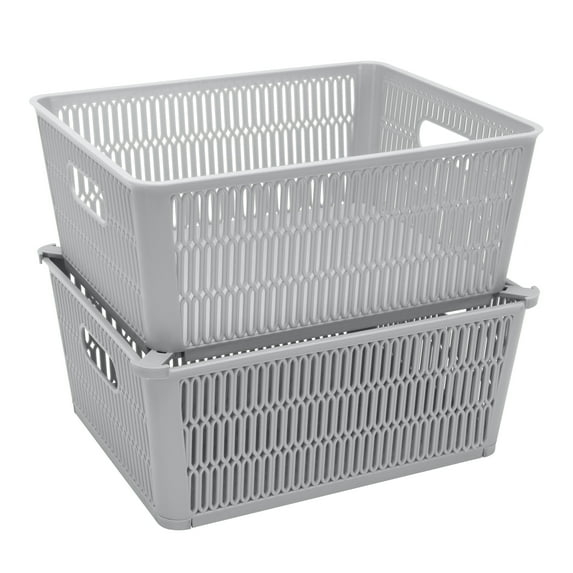 Simplify Slide 2 Stack It 2 Pack Plastic Storage Basket in Grey