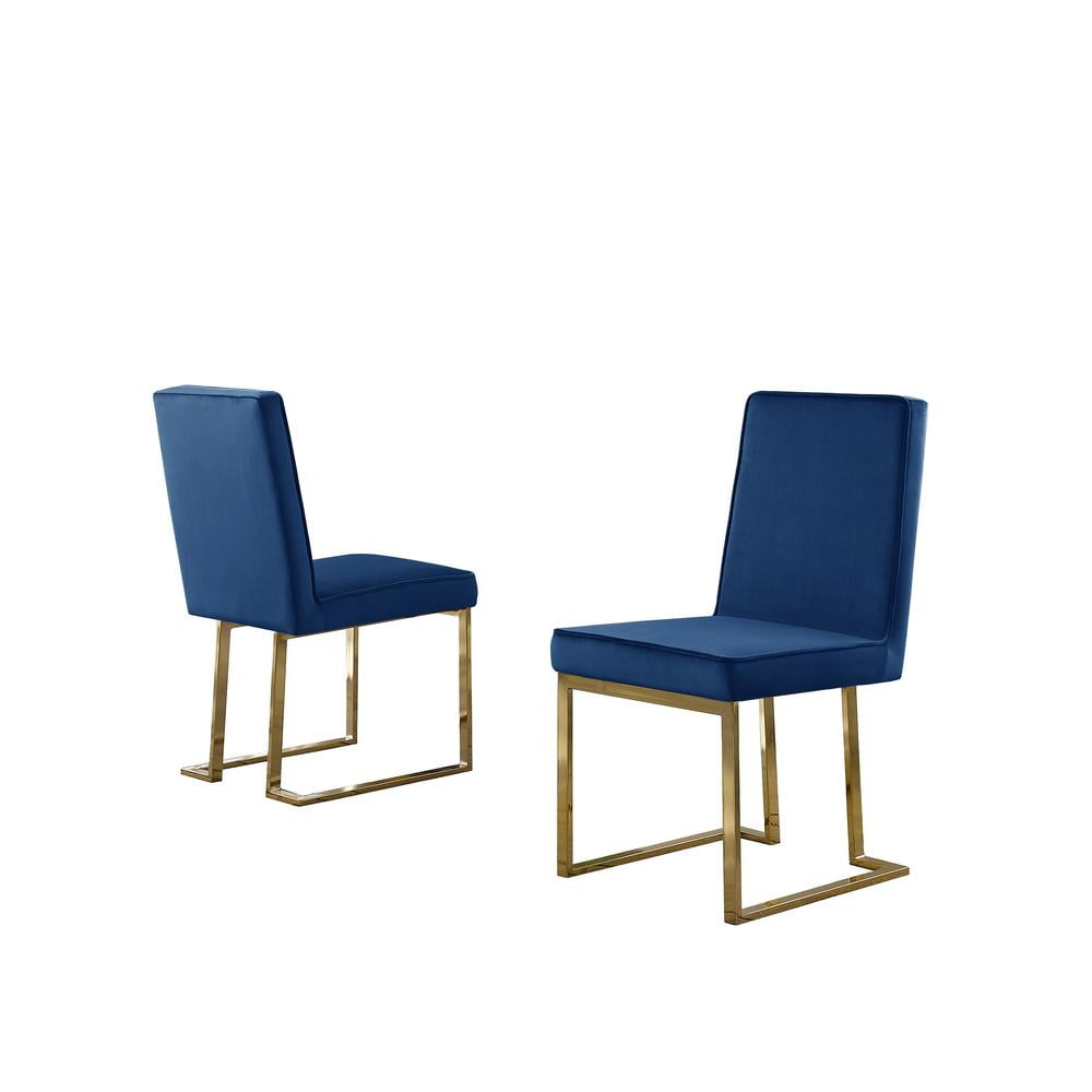 Simplistic Navy Blue Velvet Side Chairs with Gold Chrome Base (Set of 2)