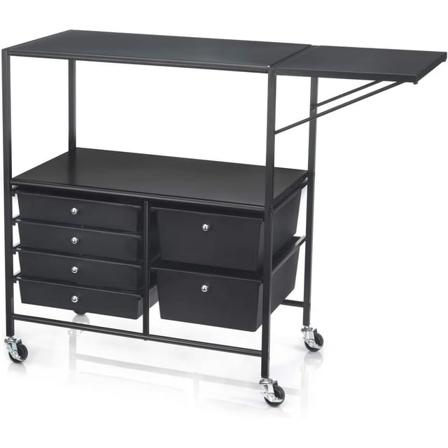 Essex Black Drawers & Rolling Cart with Tray and Extendable Table by Simply Tidy - Multi-Functional Storage Cart for Art & Craft Supplies - 1 Pack