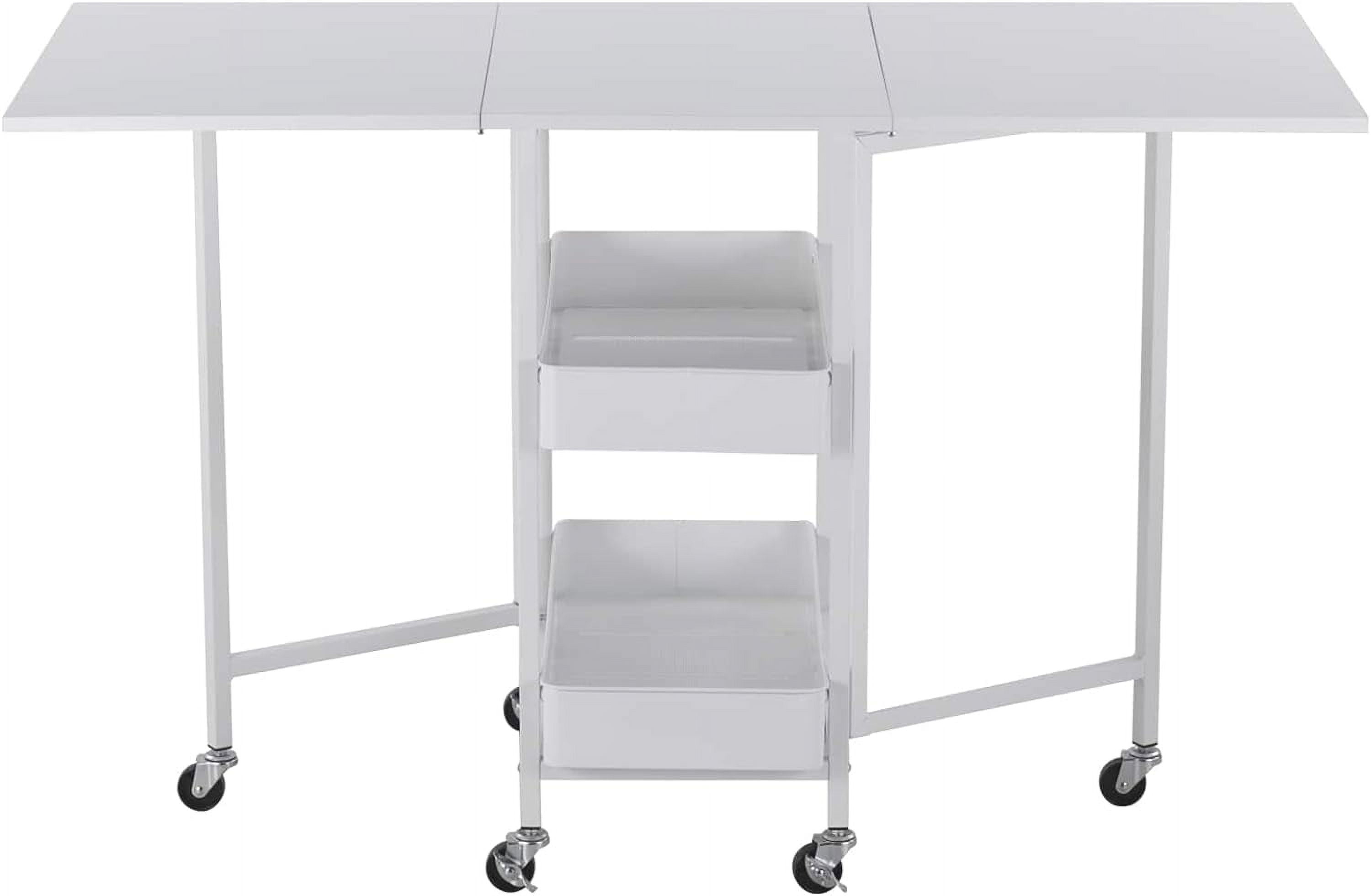 Simply Tidy Kensington White Table Rolling Cart and Extendable Panels Multi-Functional Storage Cart for Home, Office, and Kitchen - 1 Pack
