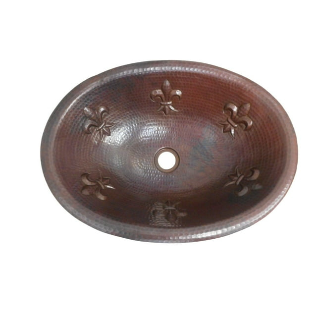 19" Oval Copper Bathroom Sink in the Fleur de lis Design