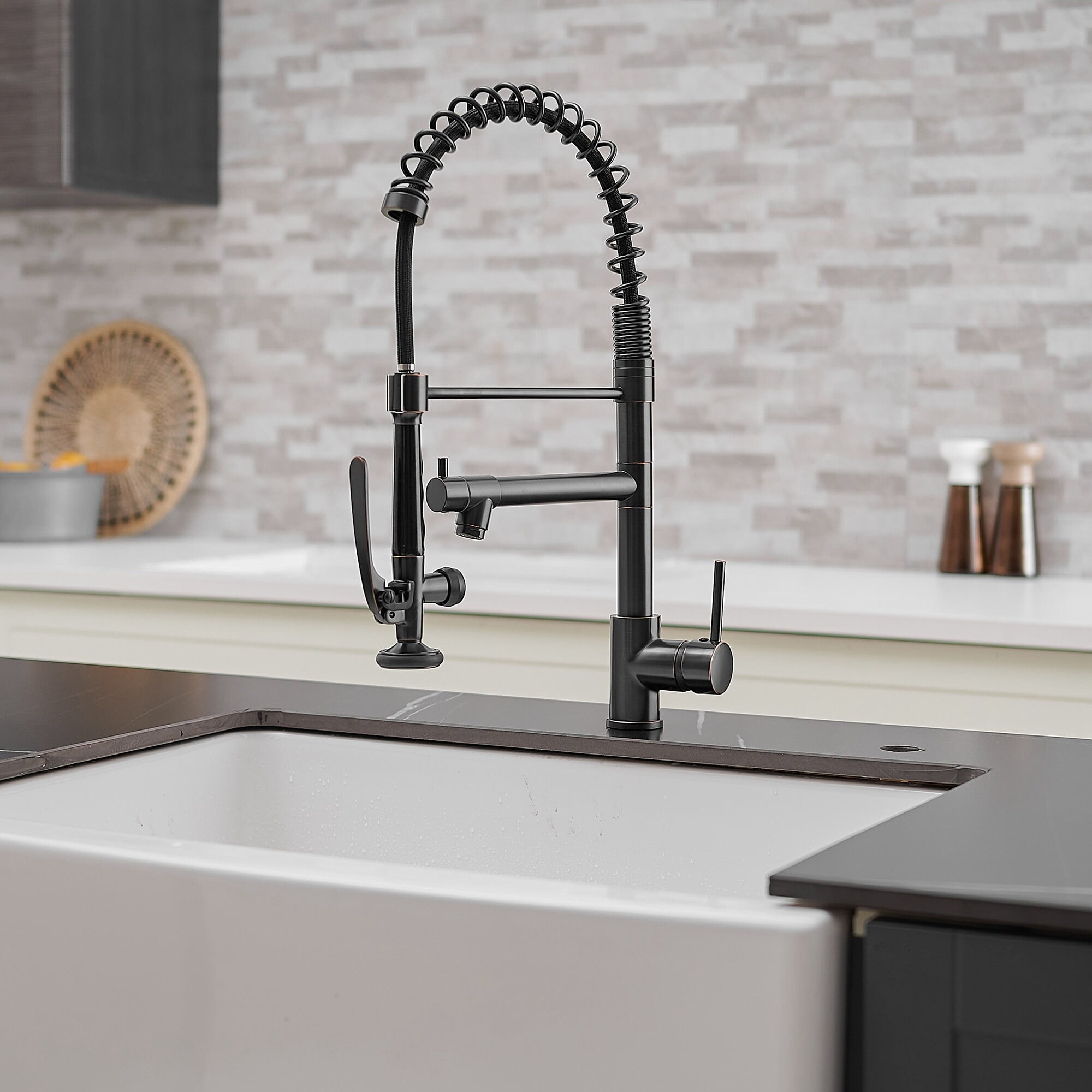 Single Handle Double-Spout High Arc Pull Down Kitchen Sink Faucet ORB