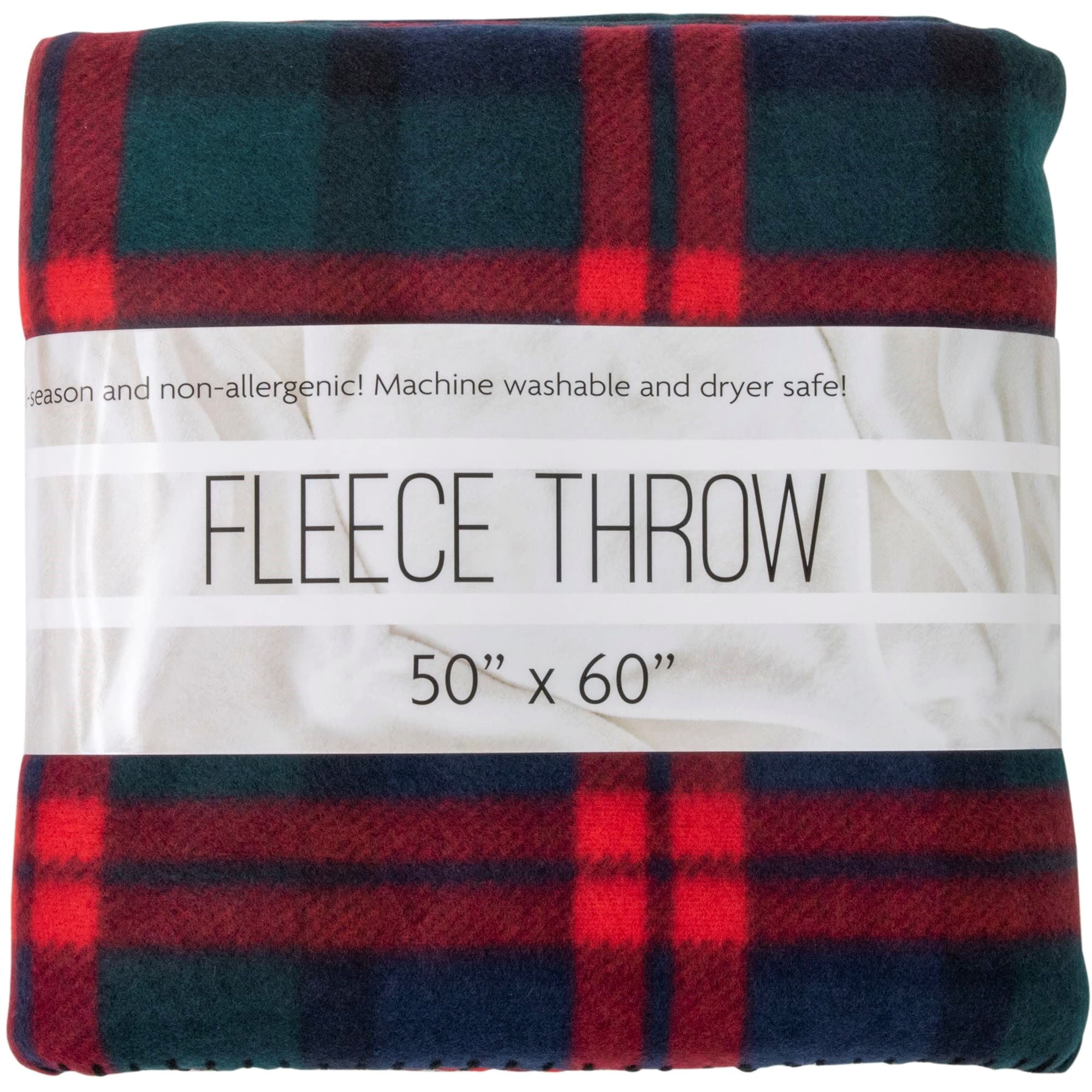 Single Plaid Color 60?L x 50?W Fleece Throw Blanket for Fall, Winter, Spring, Summer, Men, Women, Children & Pets in Red & Green Plaid