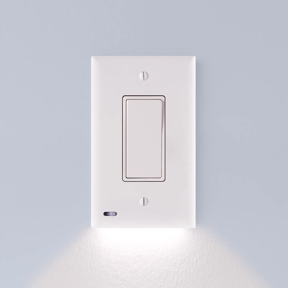 Single - SnapPower SwitchLight - LED Night Light - for Single-Pole Light Switches - Light Switch Plate with LED Night Lights - Adjust Brightness - Auto On/Off Sensor - (Rocker, White)