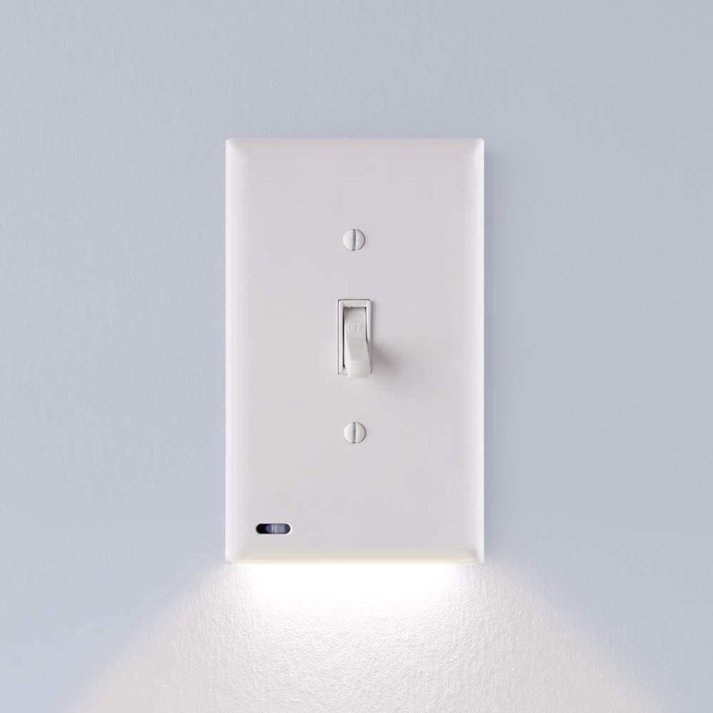 Single - SnapPower SwitchLight - LED Night Light - for Single-Pole Light Switches - Light Switch Plate with LED Night Lights - Adjust Brightness - Auto On/Off Sensor - (Toggle, White)