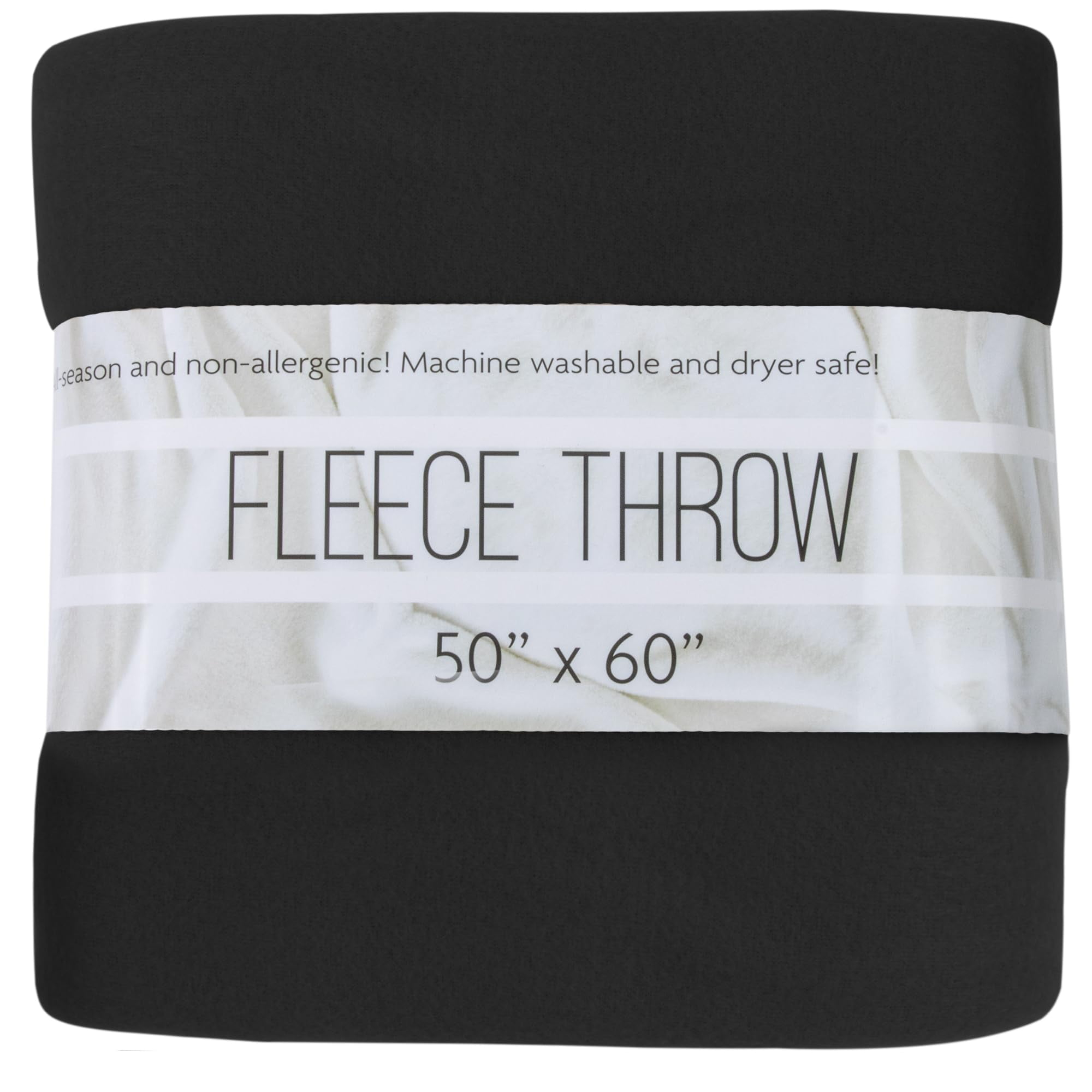 Single Solid Color Hypoallergenic 60”L x 50”W Fleece Throw Blanket for Fall, Winter, Spring, Summer, Men, Women, Children & Pets in Black