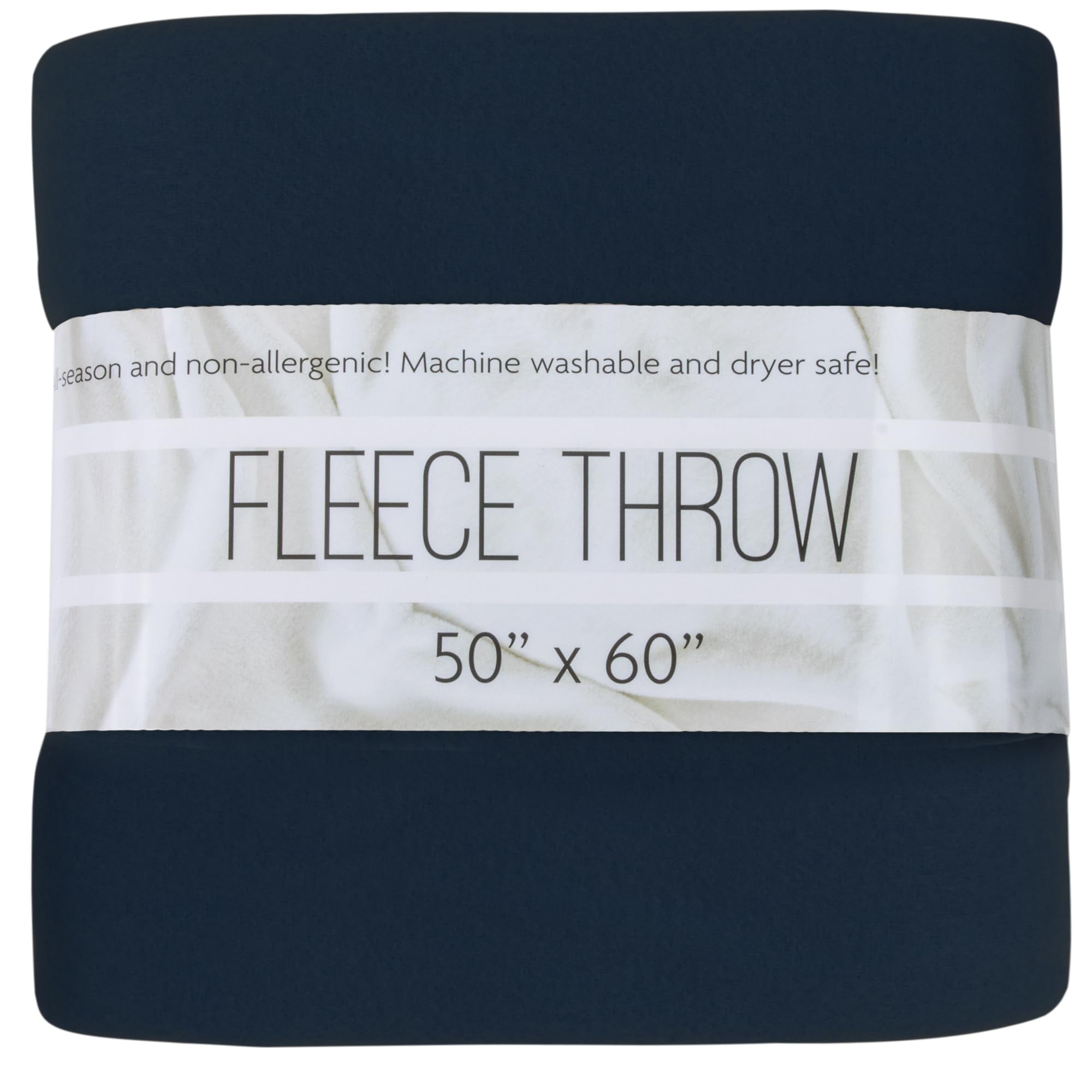 Single Solid Color Hypoallergenic 60”L x 50”W Fleece Throw Blanket for Fall, Winter, Spring, Summer, Men, Women, Children & Pets in Navy Blue