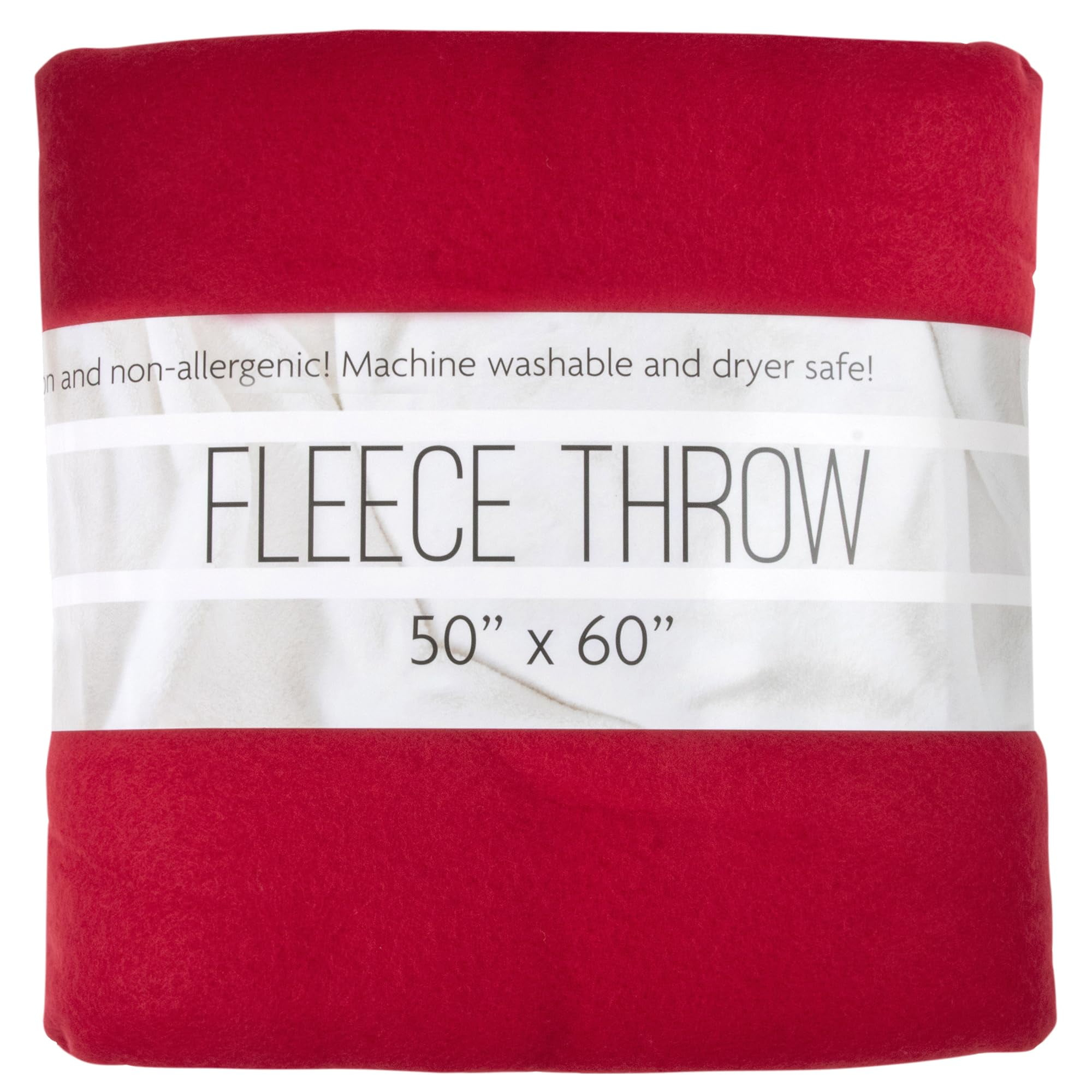 Single Solid Color Hypoallergenic 60”L x 50”W Fleece Throw Blanket for Fall, Winter, Spring, Summer, Men, Women, Children & Pets in Red