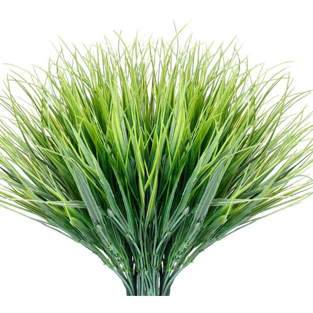 Sinhoon 12 Bundles Artificial Grasses Outdoor UV Resistant Fake Grass No Fade Faux Plastic Plants Garden Window Box Decorating(Green Grass)