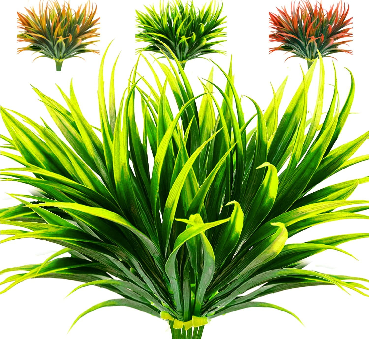 Nvzi 8 Pcs Outdoor Fake Plants UV Resistant Artificial Tall Grass Plants Faux Tropical Flowers Bushes Décor Green