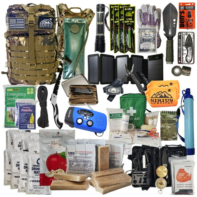 Sirius Survival Bug Out Bag - Premium Bugout Backpack Pre-Packed Survival Kit - Ultimate Bug Out Bag Backpack Survival Kit - Comprehensive Survival Bag - Go Bag Emergency Backpack - Camo