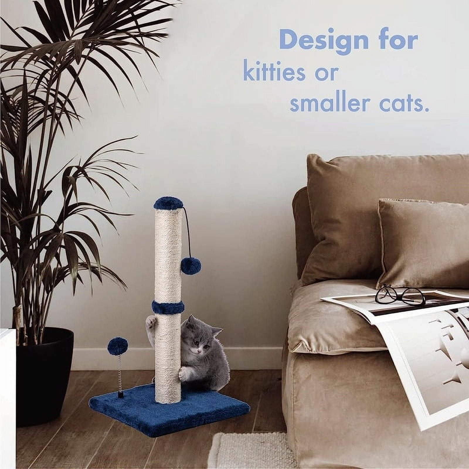 Sisal Scratch Posts with Hanging Ball 22in for Kittens Navy