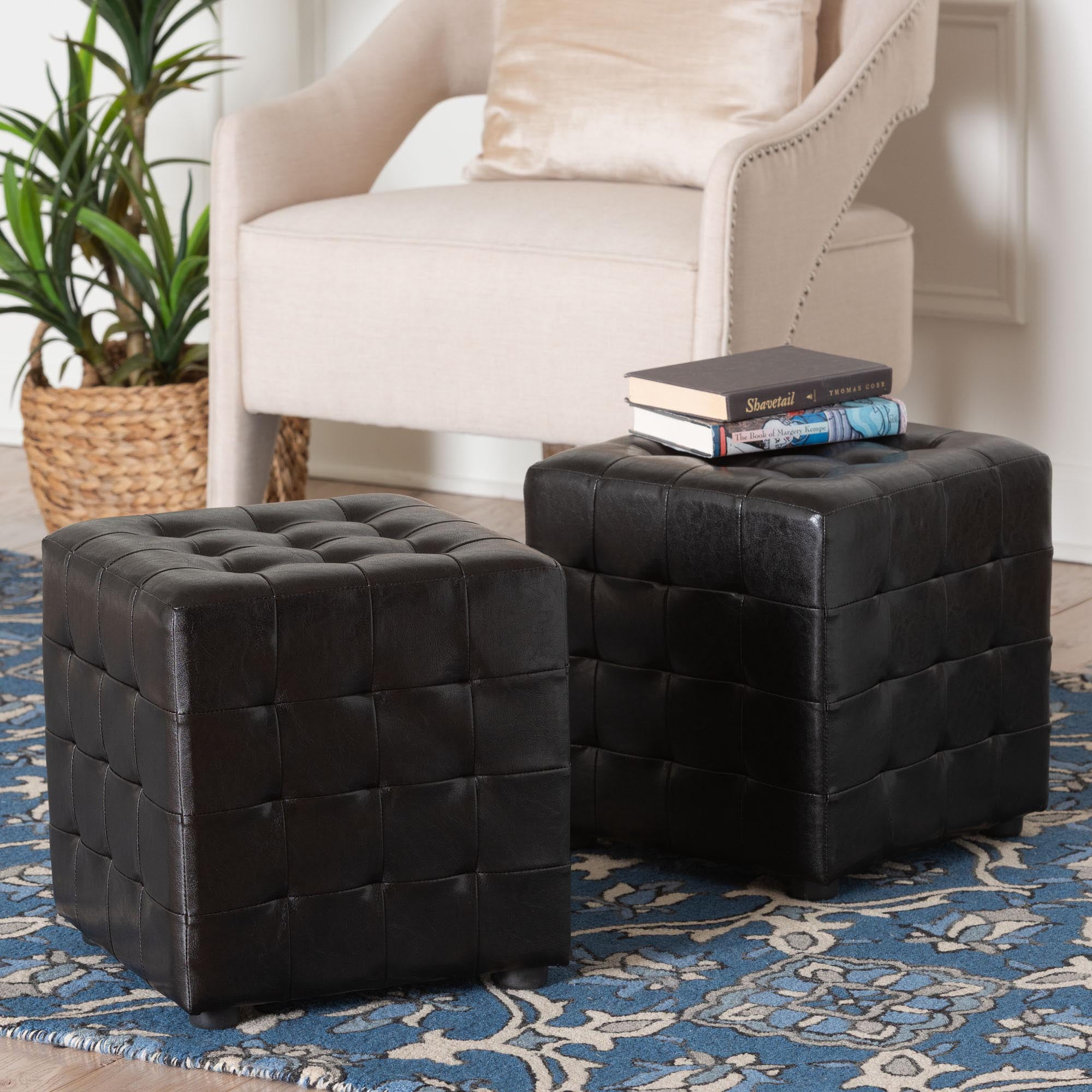 Set of 2 Siskal Modern Cube Ottoman Dark Brown - Baxton Studio