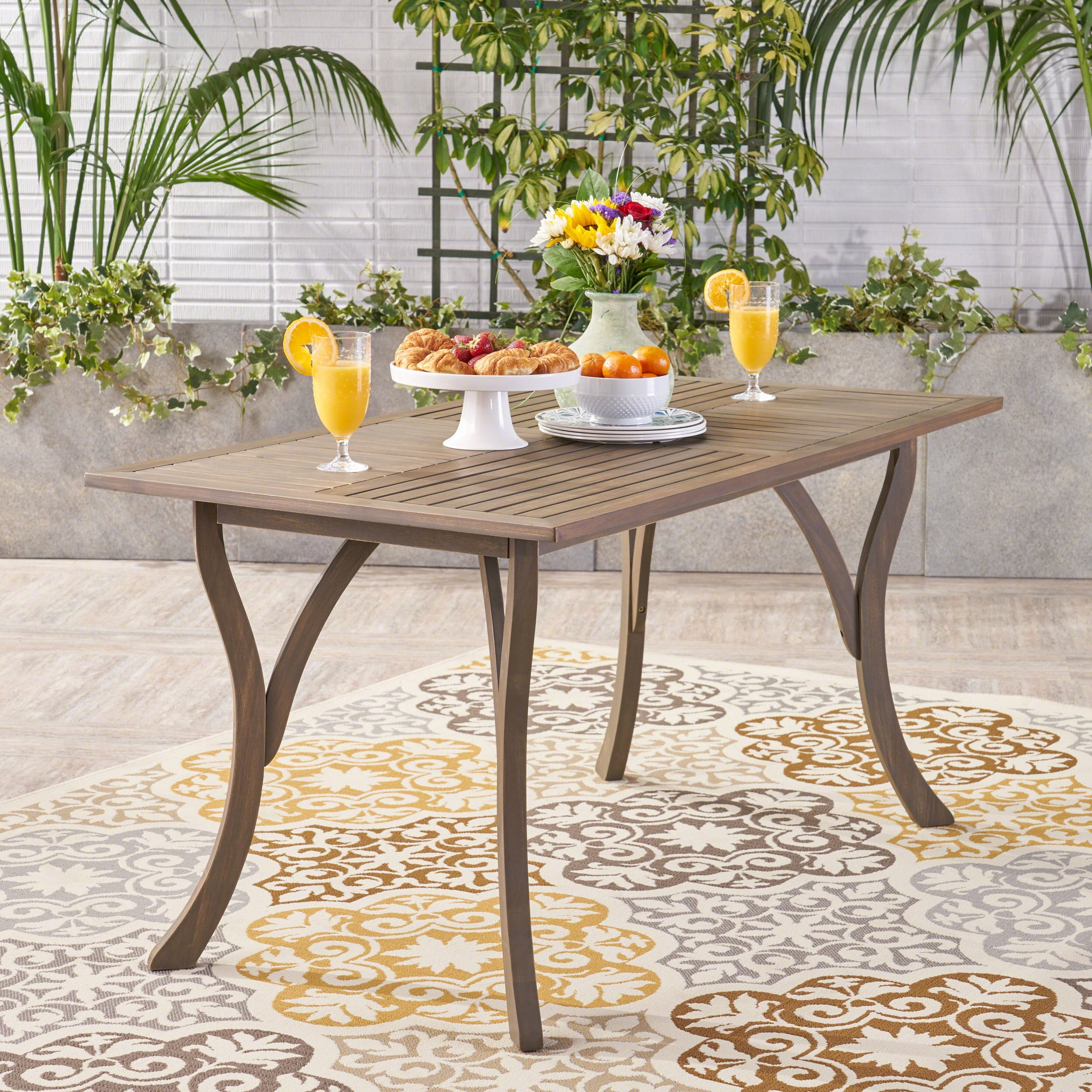 Skye Outdoor Acacia Wood Rectangular Dining Table, Gray