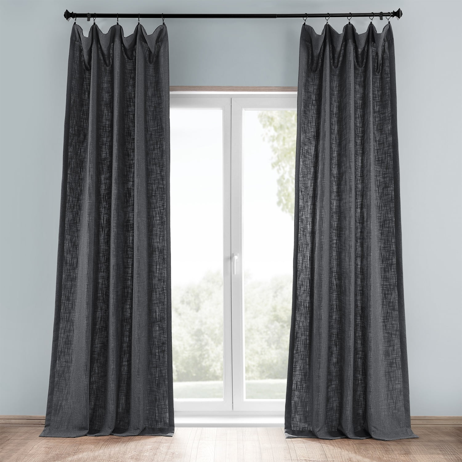 Slate Grey Heavy Faux Linen Curtain (1 Panel), Slate Grey, 50W X 96L