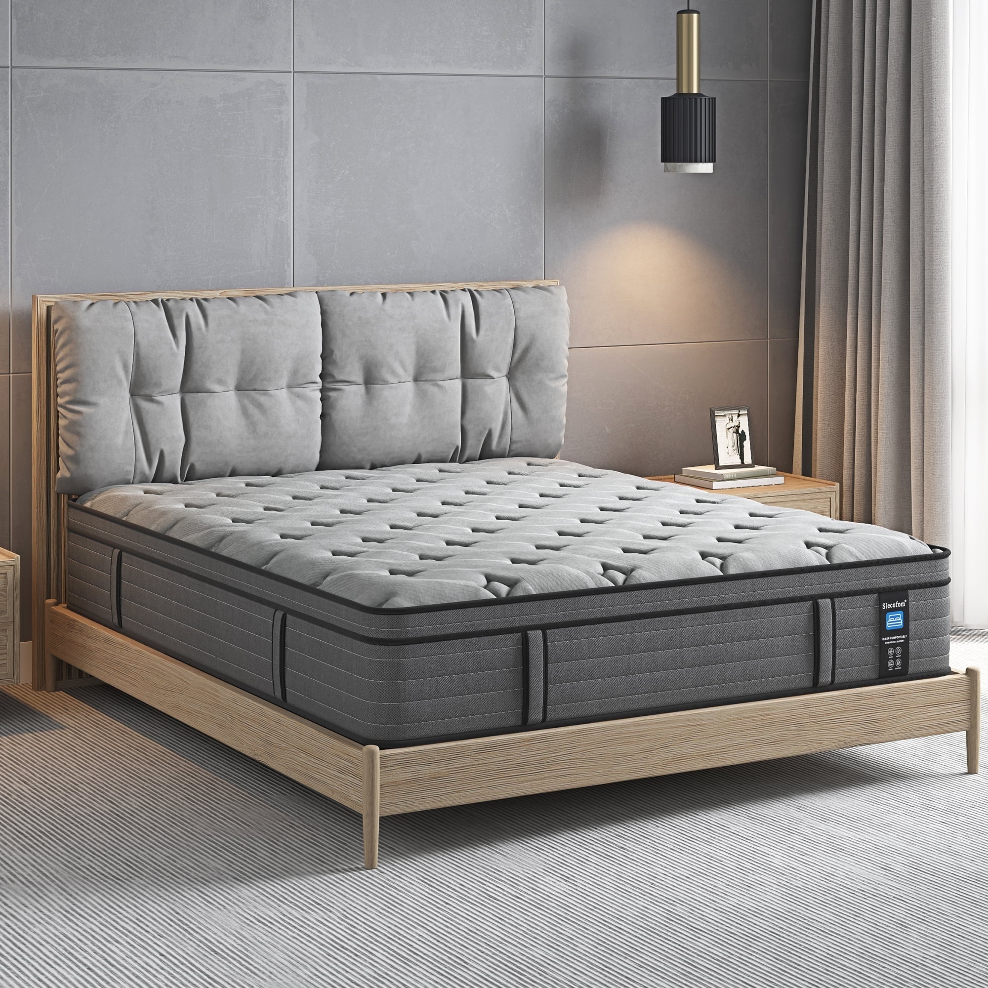 Slecofom 14 Inch Queen Mattress, Medium Firm Hybrid Queen Size Mattress in a Box, Pressure Relief Cooling-Gel Memory Foam, Breathable Knitted Cover, Pocket Spring-Motion Isolation, Fiberglass-Free