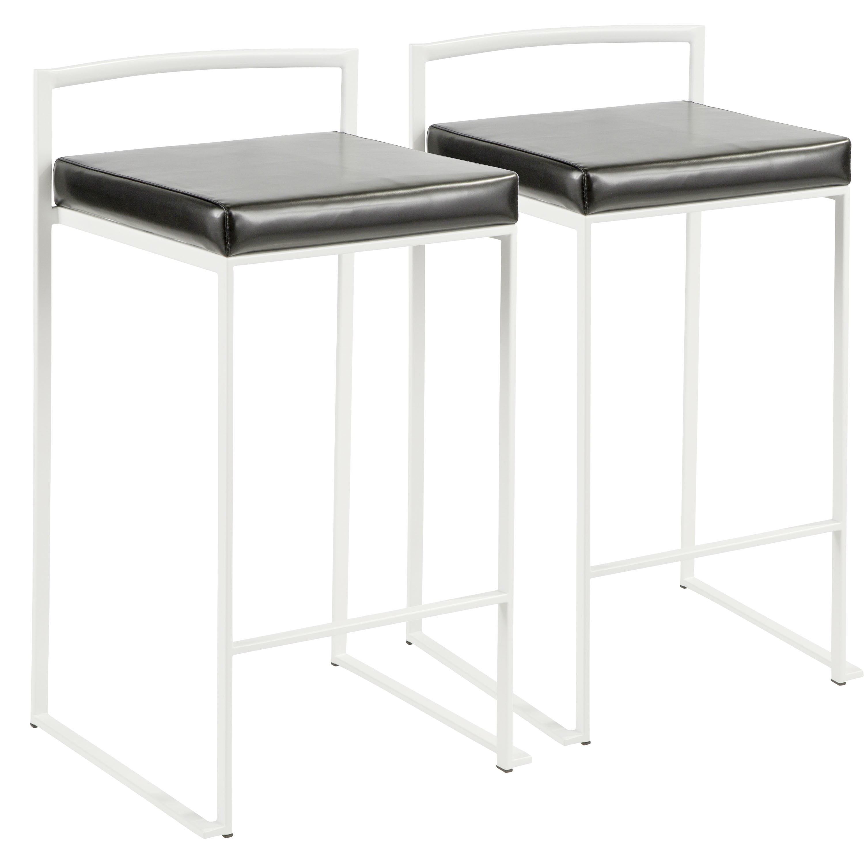 Fuji Contemporary Stackable Counter Stool In White With Black Faux Leather Cushion - Set Of 2