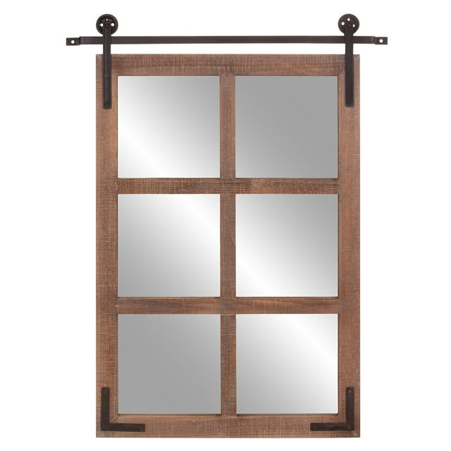 Sliding Barn Door Wood Window Wall Mirror 30"x36" by Patton Wall Decor