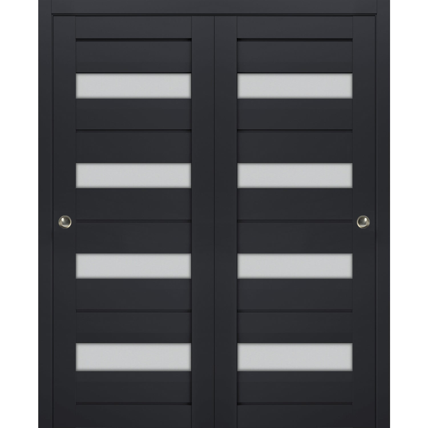 Sliding Closet Bypass Doors with Frosted Glass | Veregio 7455 Antracite| Sturdy Rails Moldings Trims Hardware Set | Wood Solid Bedroom Wardrobe Doors -60" x 80" (2* 30x80)