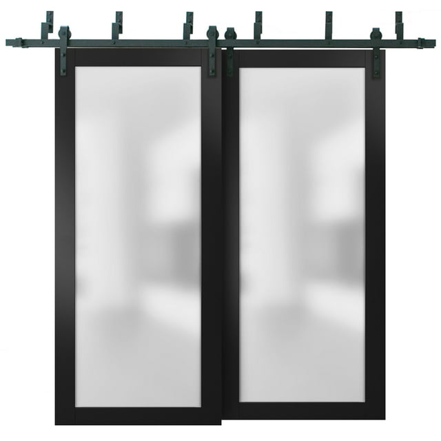 Sliding Closet Frosted Glass Barn Bypass Doors 72 x 84 inches with Hardware