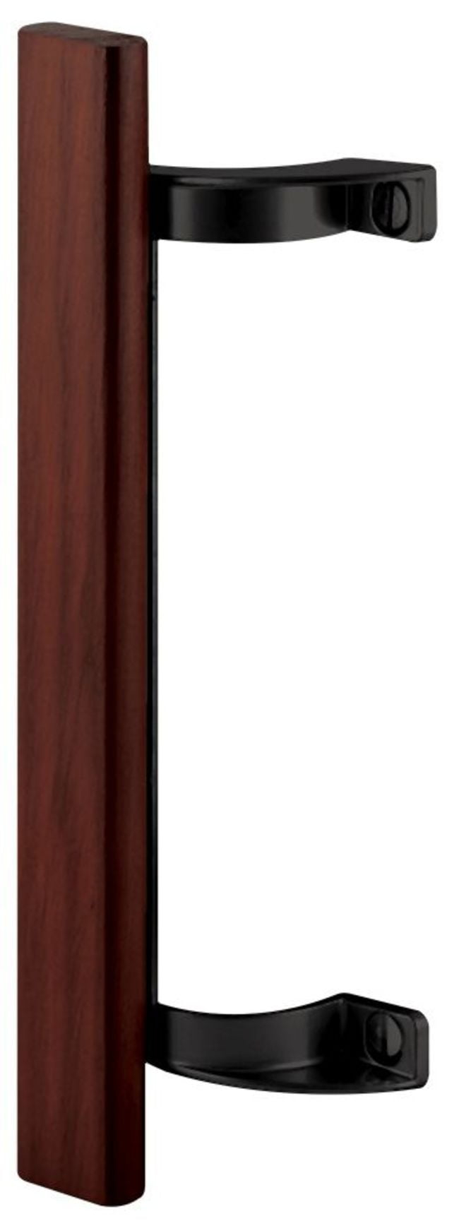 Prime-Line Sliding Glass Door Pull Handle, 6-1/2 in. to 6-5/8 in. Hole Centers, Black Diecast Supports, Wood Handle (Single Pack)