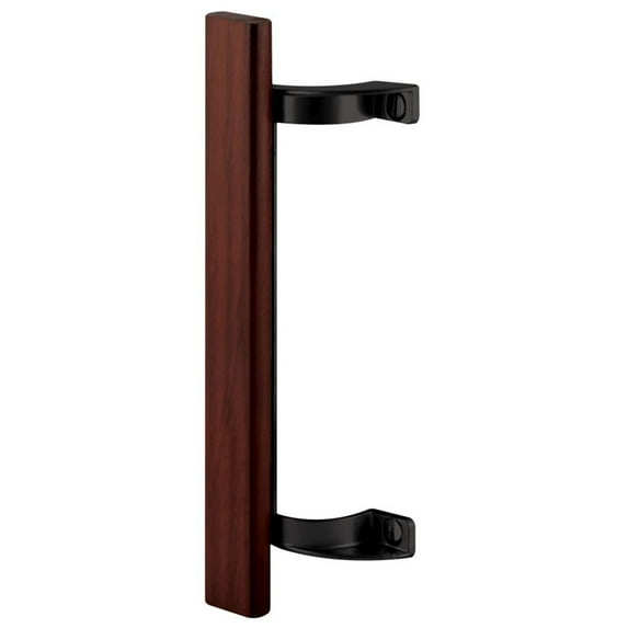 Prime-Line Sliding Glass Door Pull Handle, 6-1/2 in. to 6-5/8 in. Hole Centers, Black Diecast Supports, Wood Handle (Single Pack)
