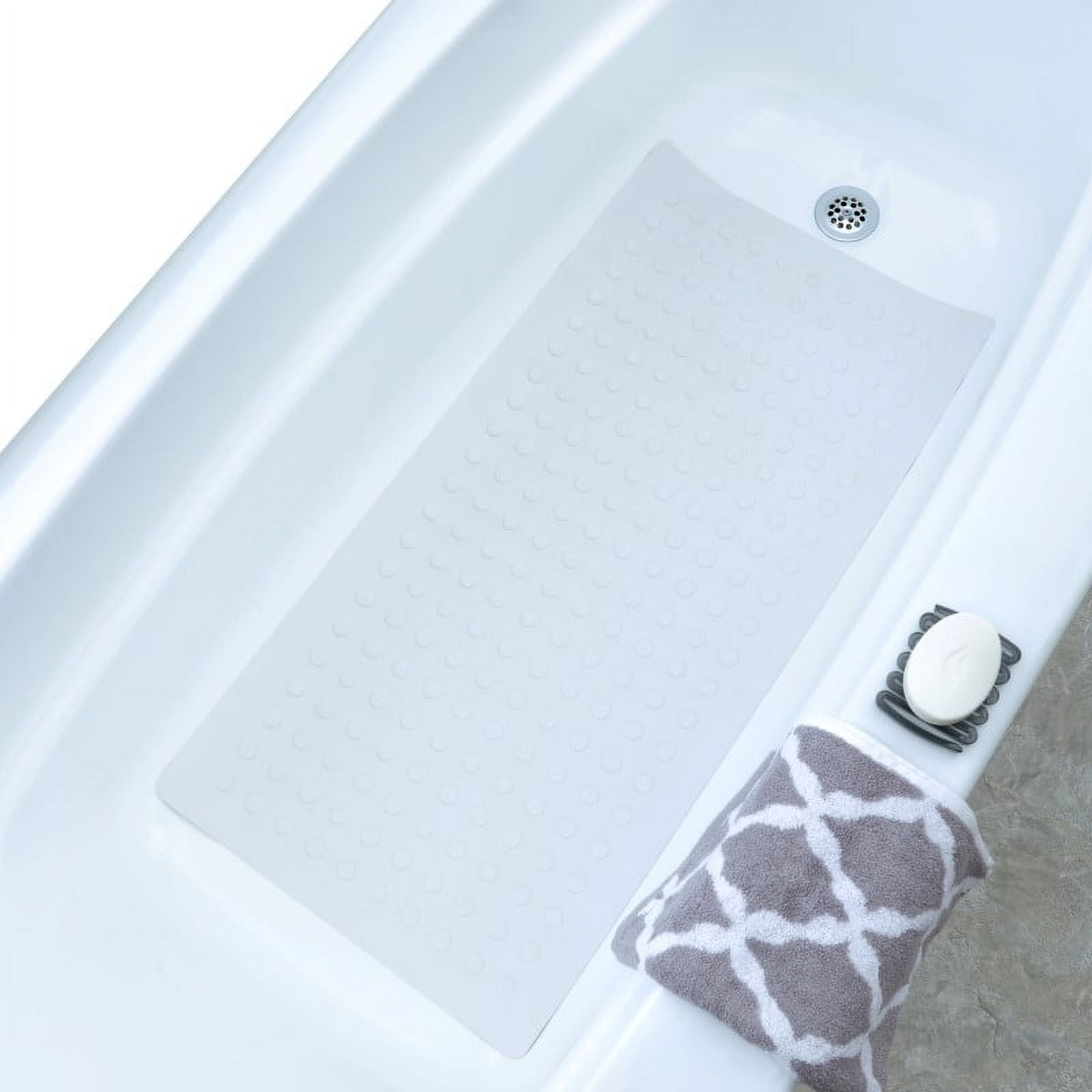 SlipX Solutions Extra Long Rubber Bath Safety Mat, 18"x36" (White)