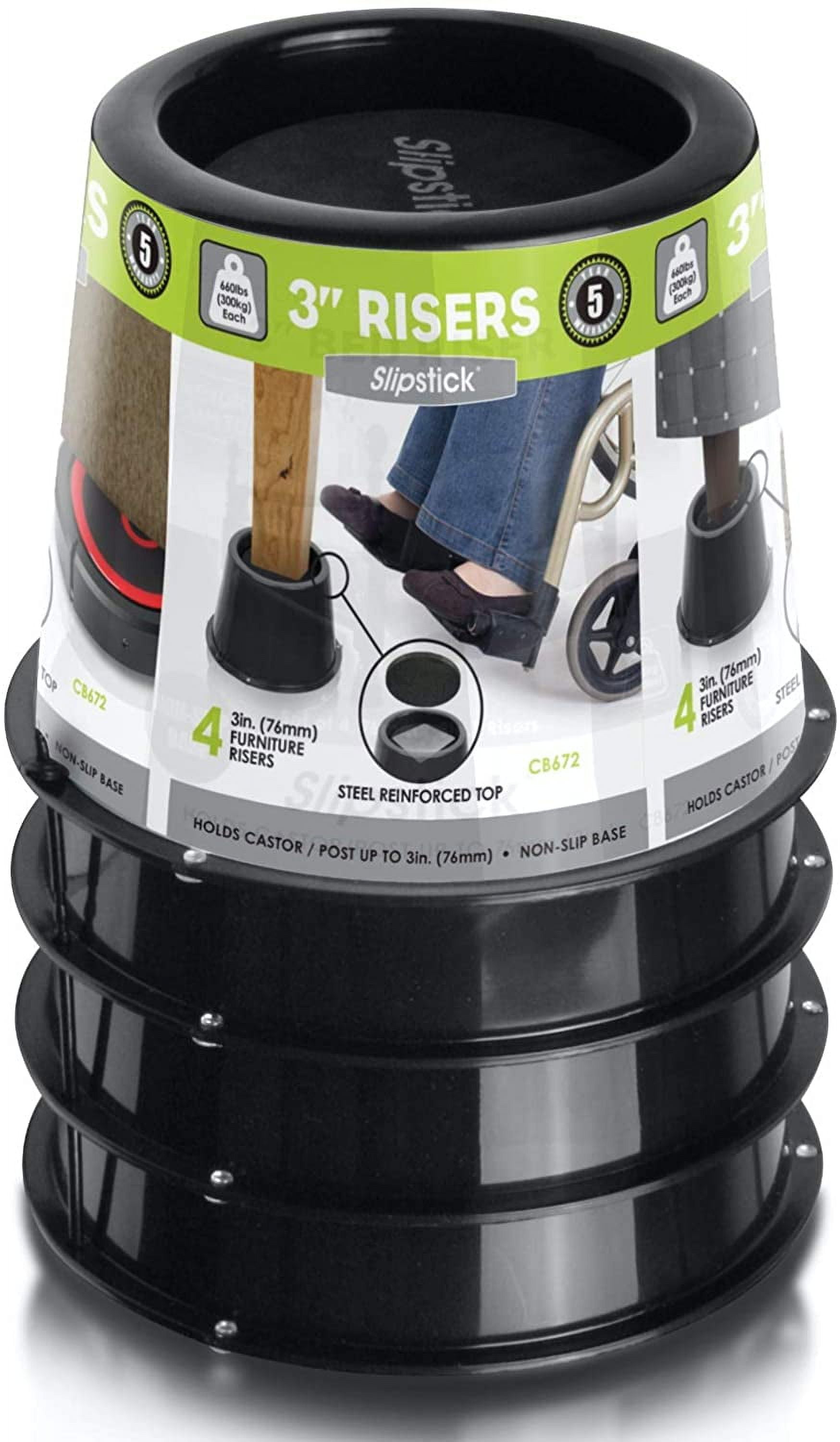 Slipstick CB672 3 Inch Bed Risers/Furniture Raisers with Steel Reinforced Holder Top, Lifts Height 3" (4 Pack)