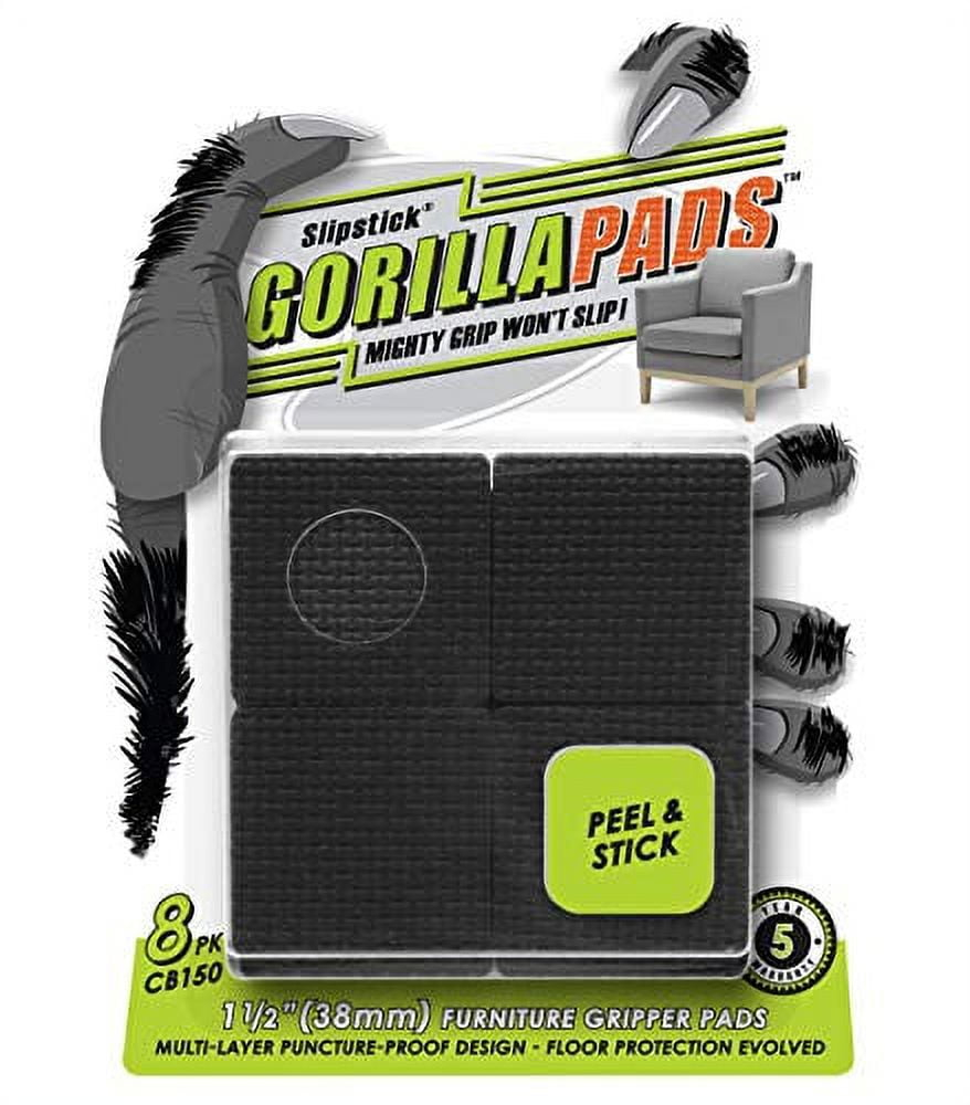 Slipstick GorillaPads CB150 Non Slip Furniture Pads/Rubber Grips (Set of 8) Self Adhesive Furniture Feet Floor Protectors, 1-1/2 inch Square, Black