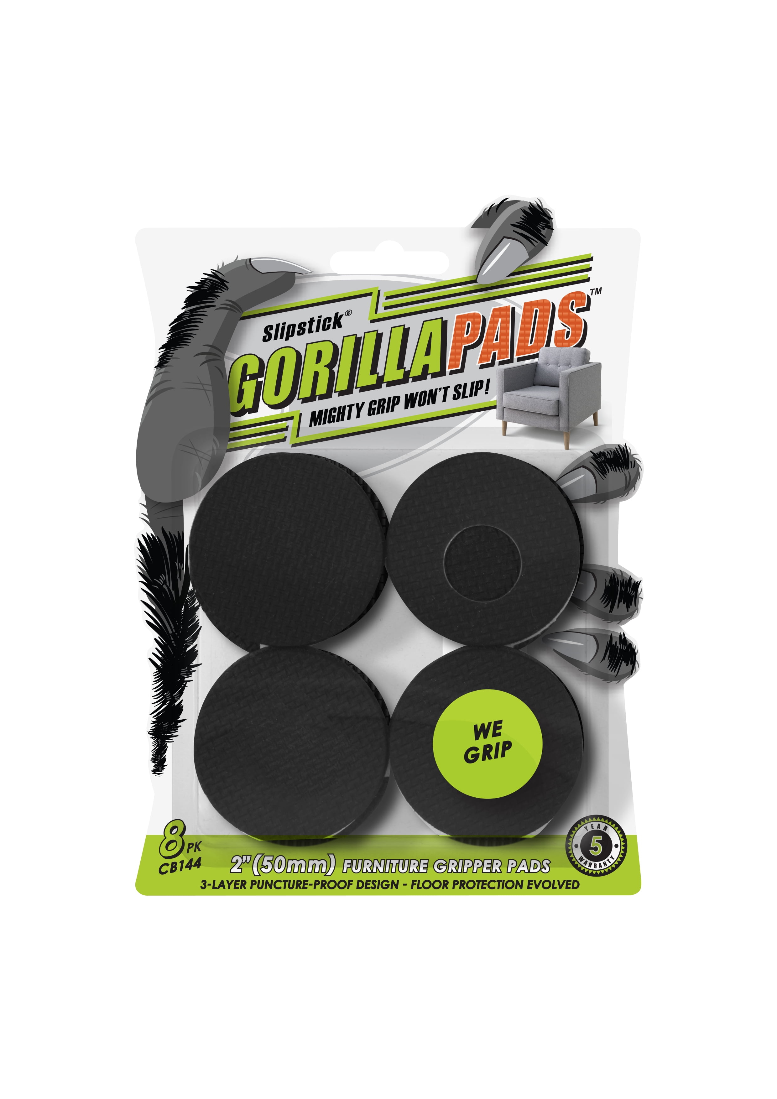 Slipstick 5020830 2 x 2 in. Black Round GorillaPads Rubber Self Adhesive Gripper Pad, 8 per Pack - Pack of 6