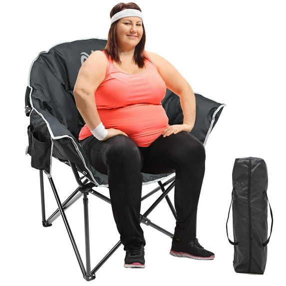 Slsy XXXL Double Camping Chair, Oversized Loveseat Camping Couch, Fully Padded Heavy Duty Outdoor Folding Chair w/ 2 Cup & Wine Glass Holder Support 900 lbs