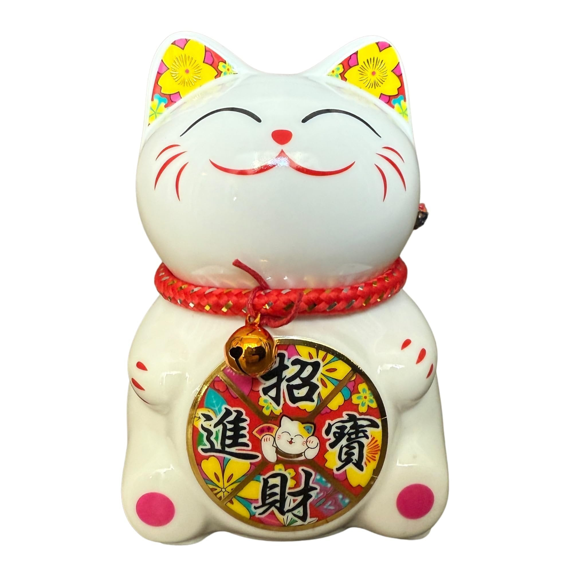Small Lucky Cat Coin Bank - Feng Shui Maneki Neko Ceramic Piggy Bank for Good Luck & Prosperity, Feng Shui Ornament Money Fortune Cat Gift Decorations for Home, Office, Store - 4.75" Height Coin 4