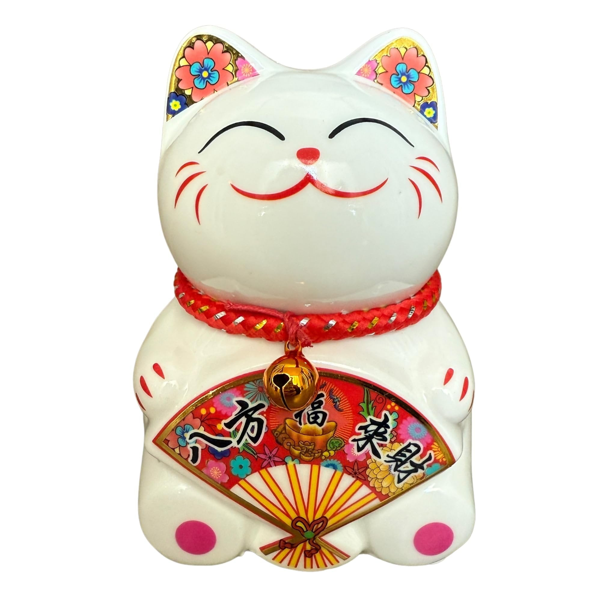 Small Lucky Cat Coin Bank - Feng Shui Maneki Neko Ceramic Piggy Bank for Good Luck & Prosperity, Feng Shui Ornament Money Fortune Cat Gift Decorations for Home, Office, Store - 4.75" Height Coin 4