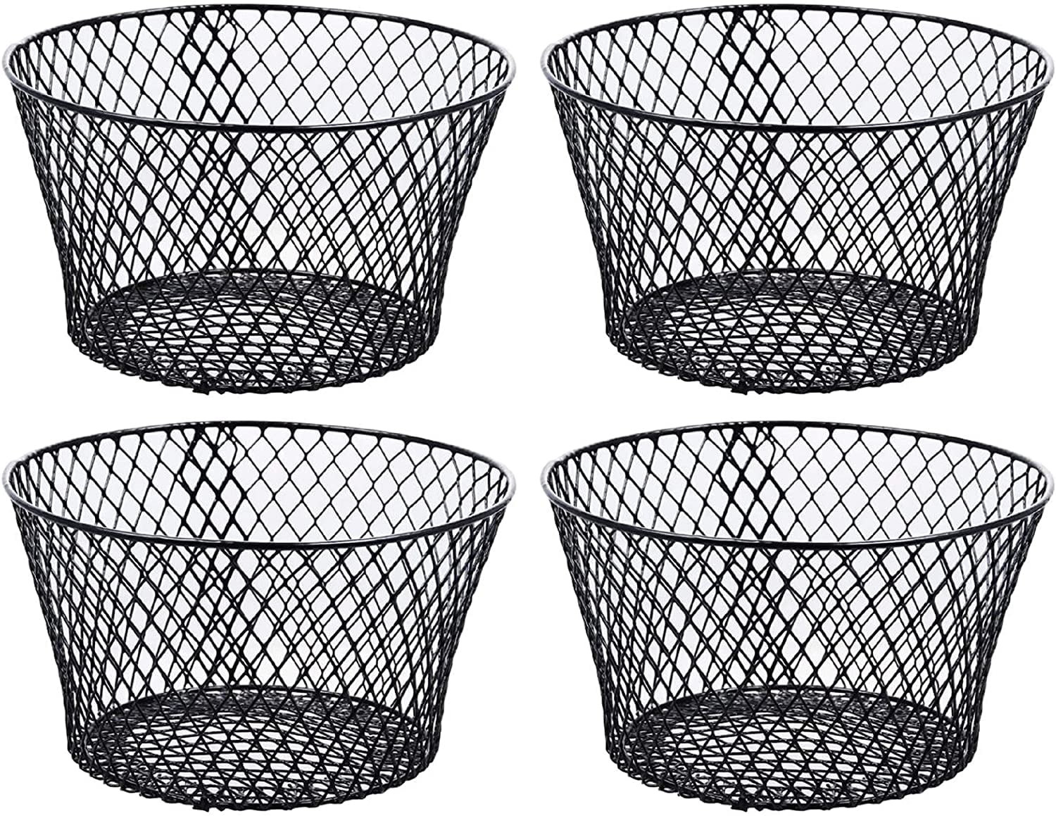 Small Metal Rectangular, Oval and Round Wire Baskets with Handles, Black and White, 4-ct Sets (Round Black Without Handles)
