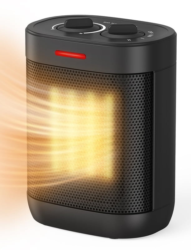 Small Space Heater for Indoor Use, PTC Electric Heater for Bedroom, 1000W Fast Heating with Thermostat, Overheating & Tip-Over Protection, Portable Small Heater