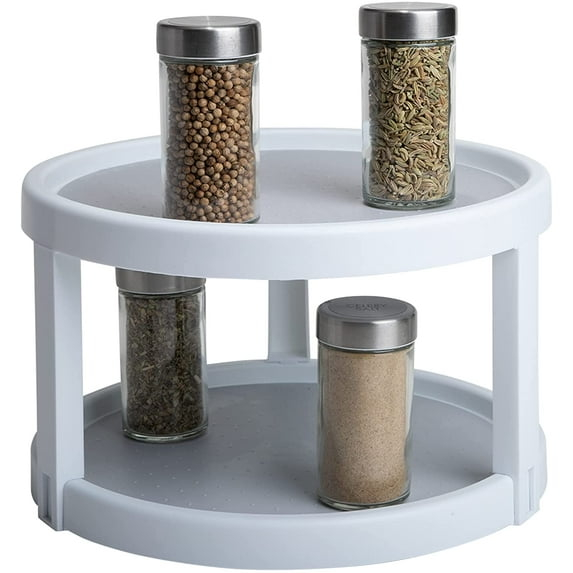 Smart Design 2-Tier Lazy Susan Turntable - 10 Inch - Non-Slip Lining and Feet - BPA Free - Cupboard, Fridge, Jars, Spices, Cabinet, Countertop, Pantry, Storage, Kitchen Organizer - White with Gray