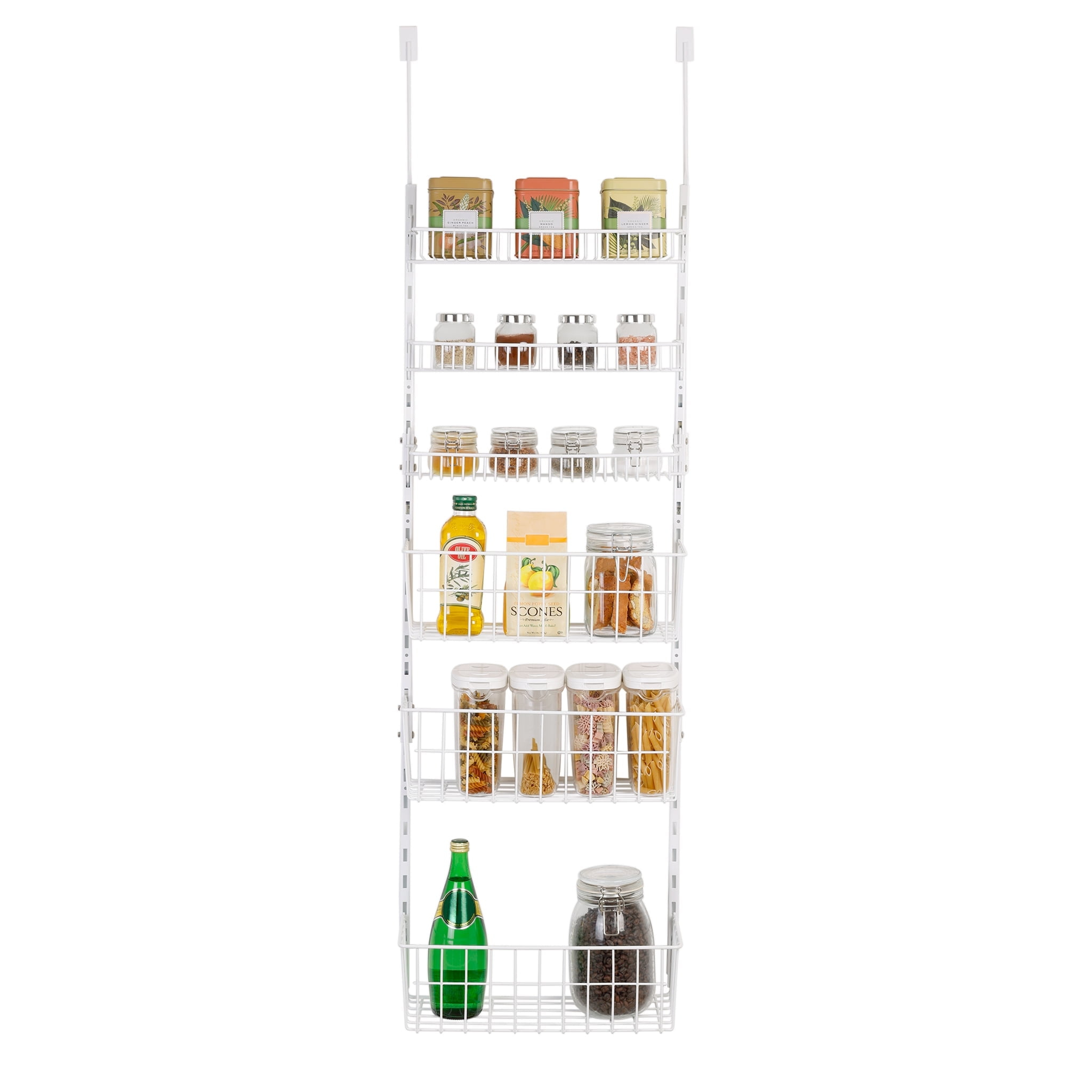 Smart Design Over the Door Pantry Organizer Rack with 6 Adjustable Steel Shelves - White