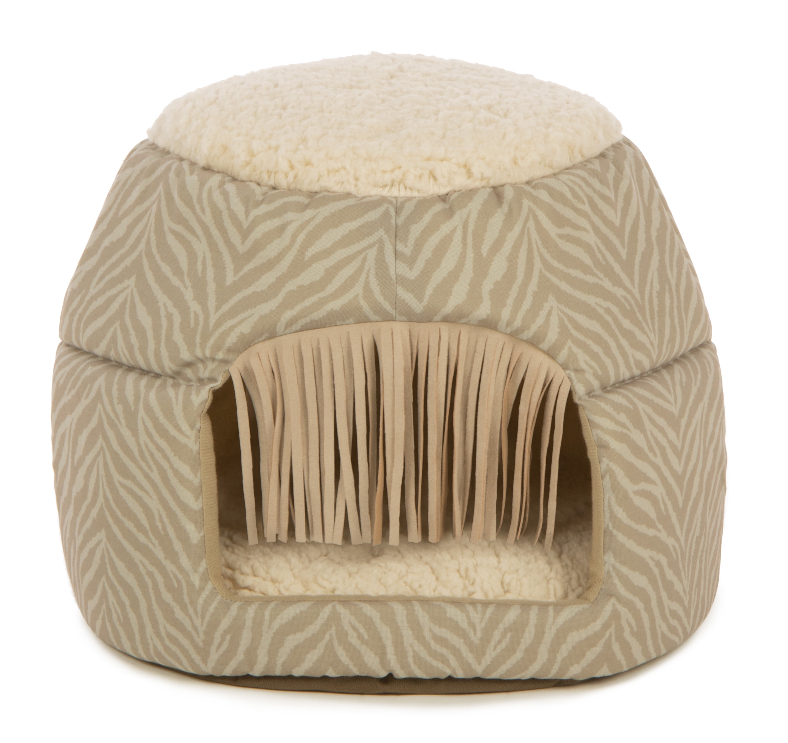 SmartyKat Fringed Honeycomb One Size Convertible Cat Bed to Cat Cave, Tonal Tiger Tan