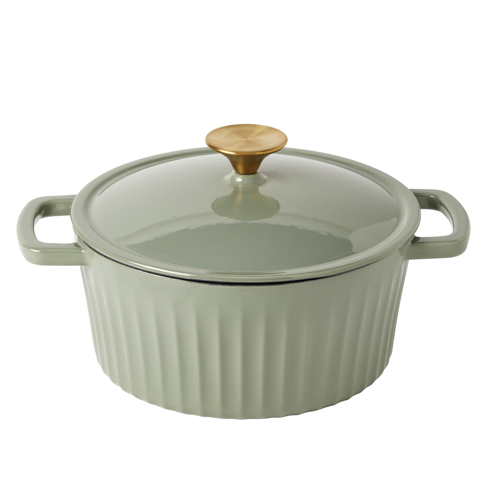 Smith & Clark 3-Quart Enameled Cast Iron Dutch Oven Fluted Round Pot with Lid, Sage