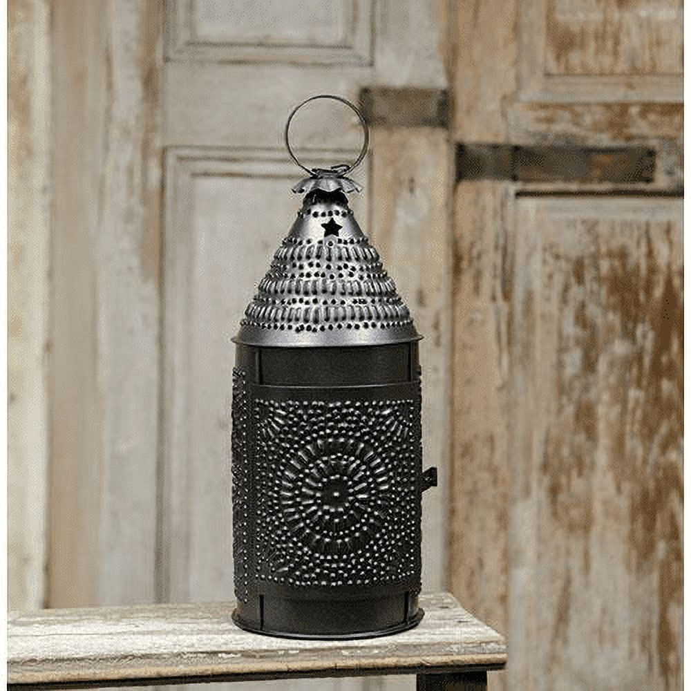 X 5" Smokey Black Tin Baker's Lantern With Ornate Punched Design
